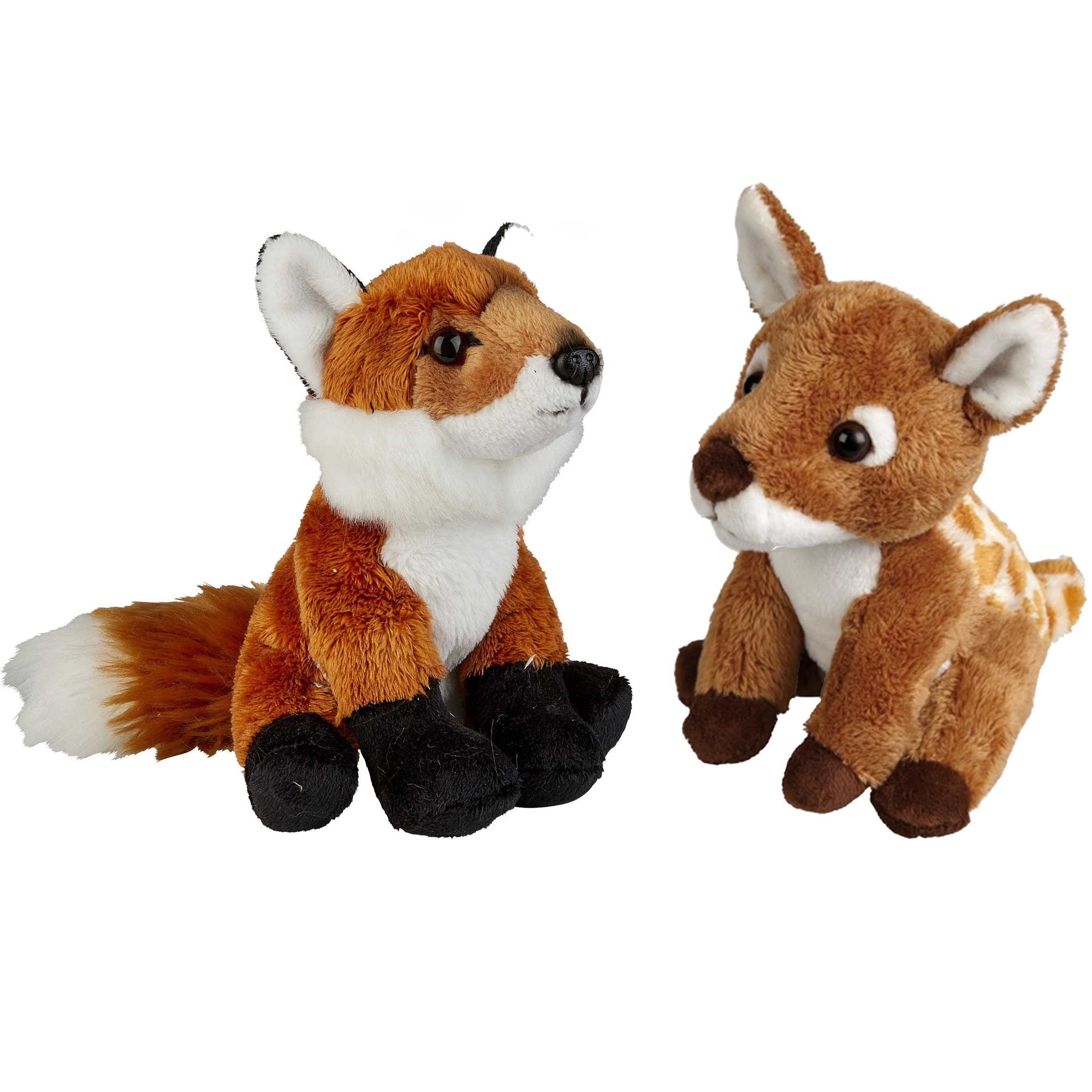 Bosdieren zachte pluche knuffels 2x stuks - Vos en Hertje van 15 cm -
