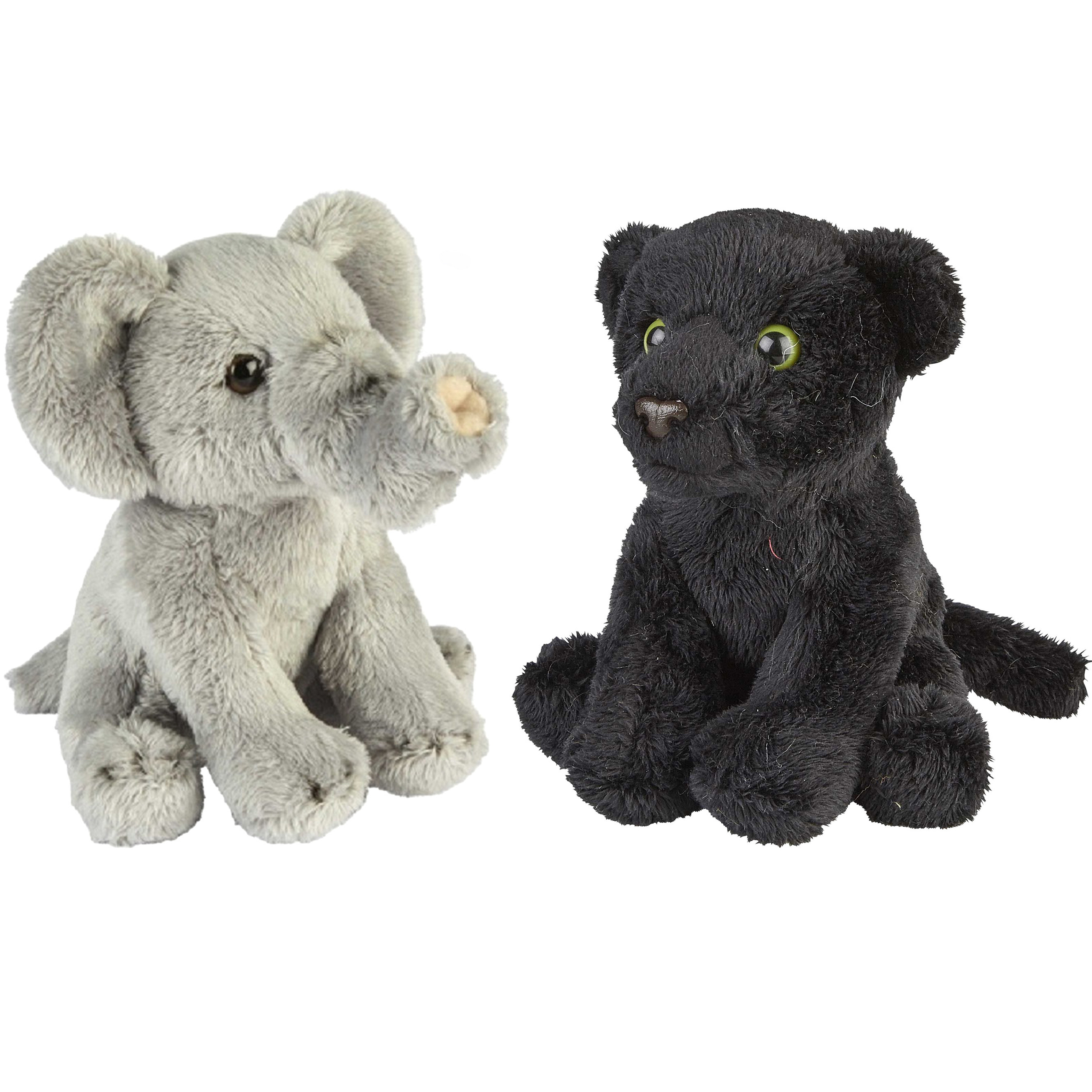Safari dieren serie pluche knuffels 2x stuks - Olifant en Zwarte Panter van 15 cm -