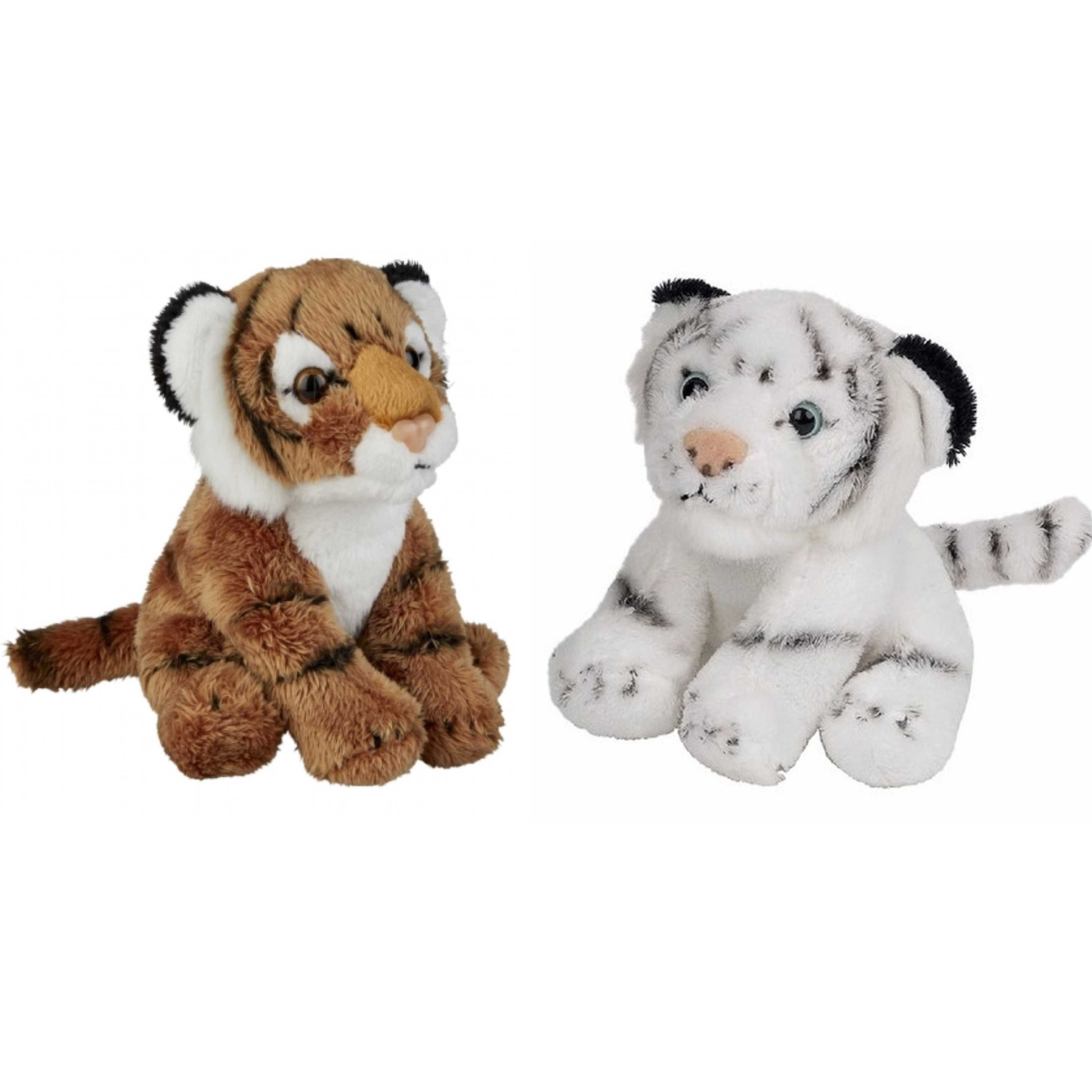 Safari dieren serie pluche knuffels 2x stuks - Witte en Bruine Tijgers van 15 cm -