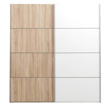 Schuifdeurkast Verona eikenkleur - eikenkleur/wit - 200x182x64 cm - Leen Bakker