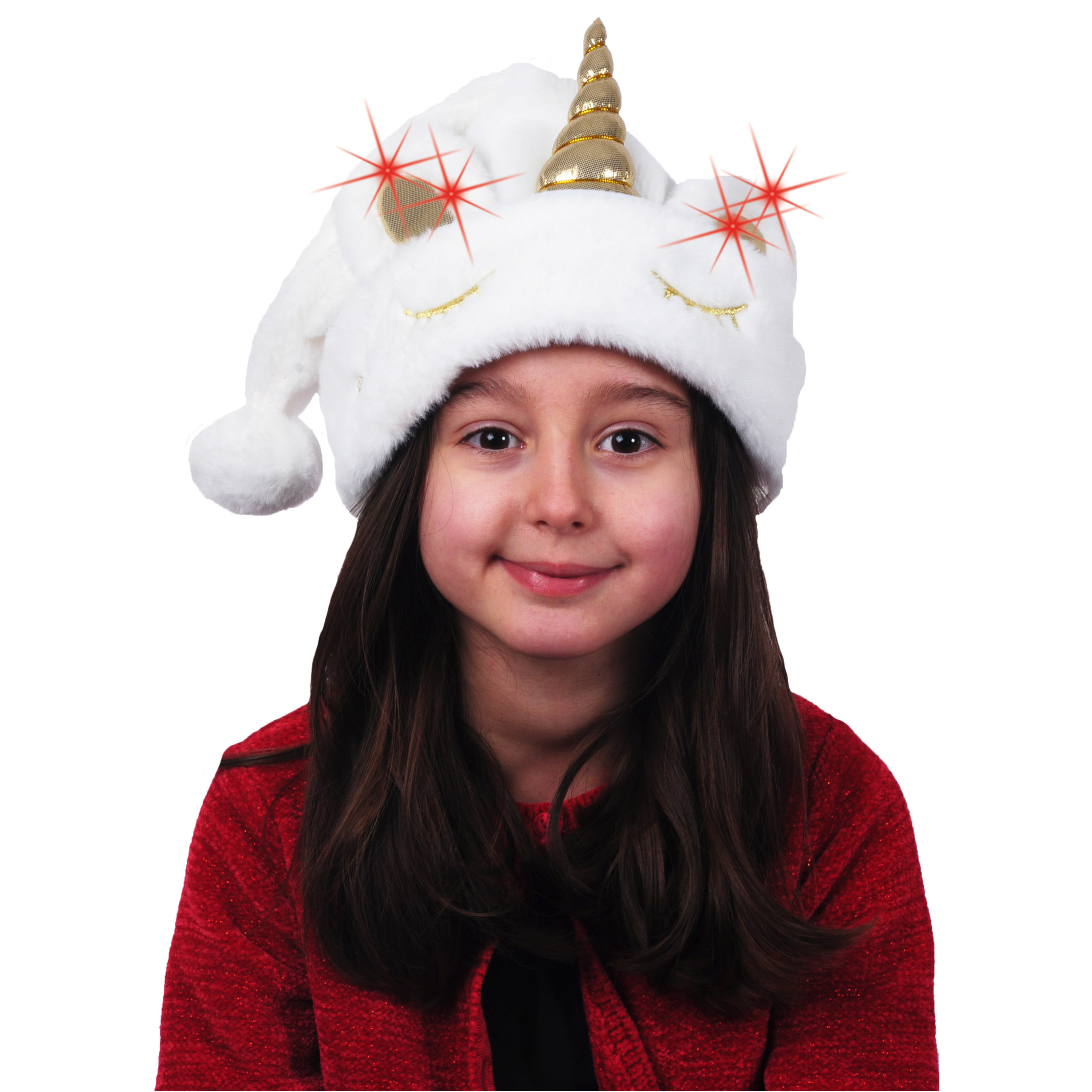 Kerstmuts - eenhoorn - wit - met verlichting - voor kinderen - incl batterijen -