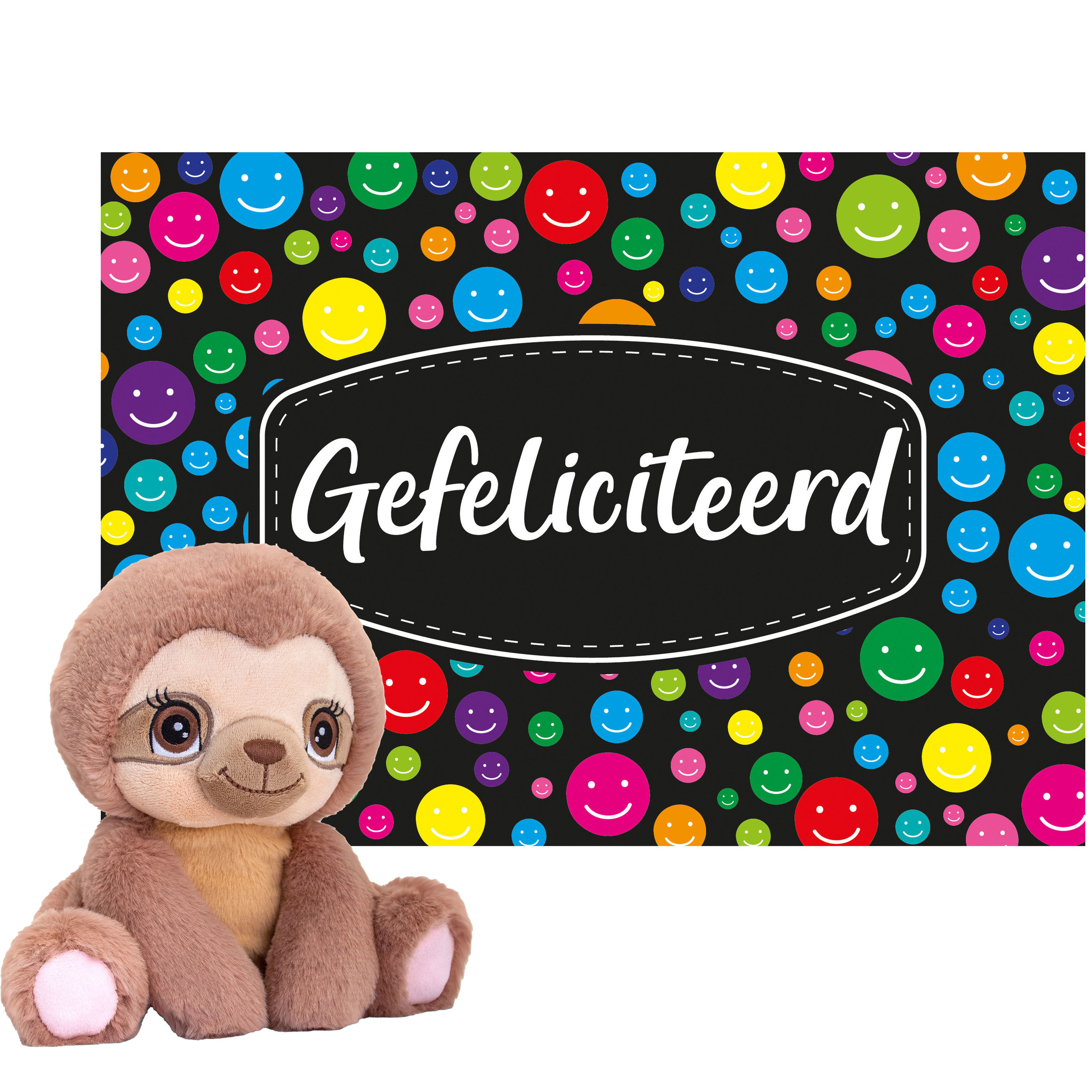 Keel toys - Cadeaukaart Gefeliciteerd met knuffeldier luiaard 16 cm -