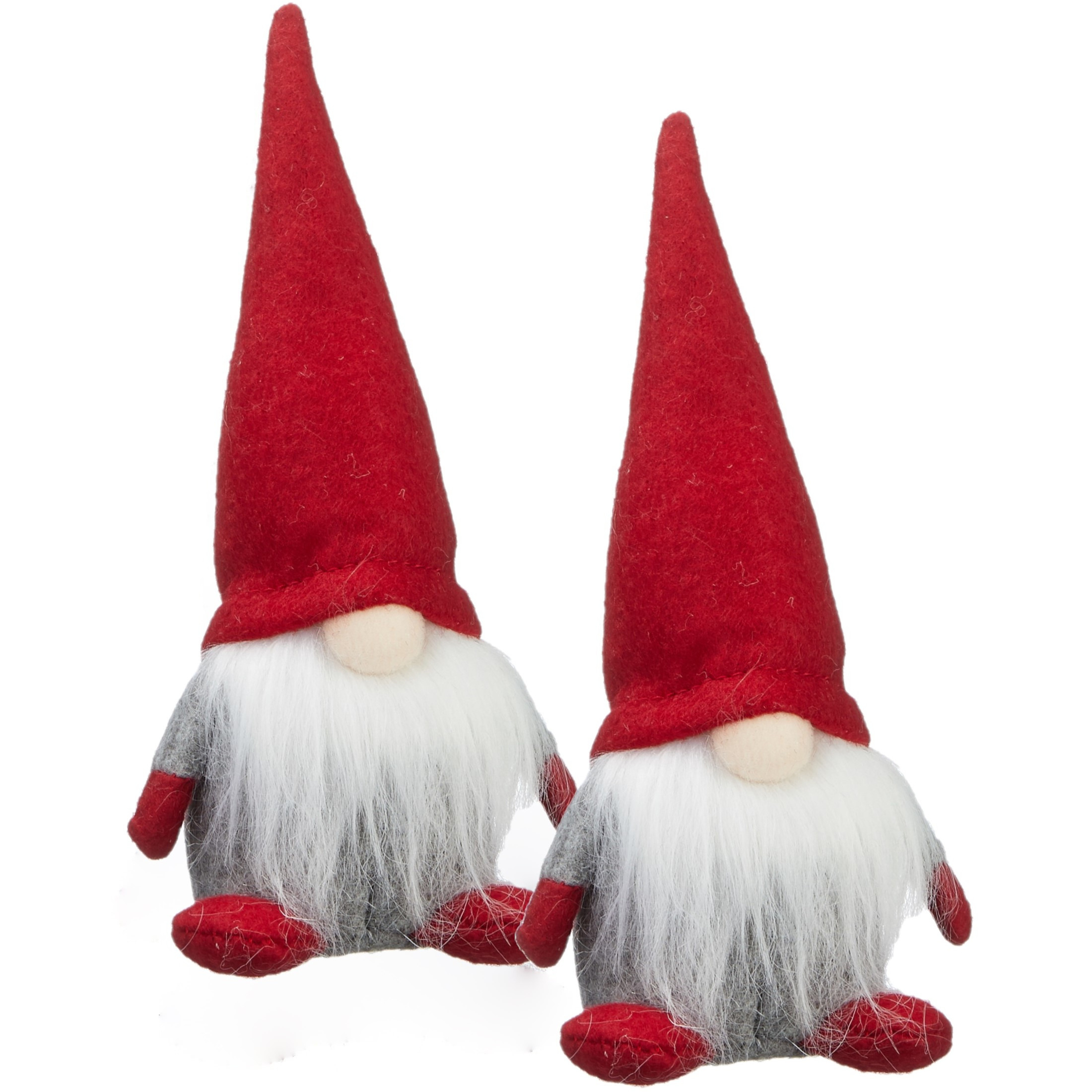 2x stuks pluche gnome/dwerg decoratie poppen/knuffels met rode muts 18 cm -