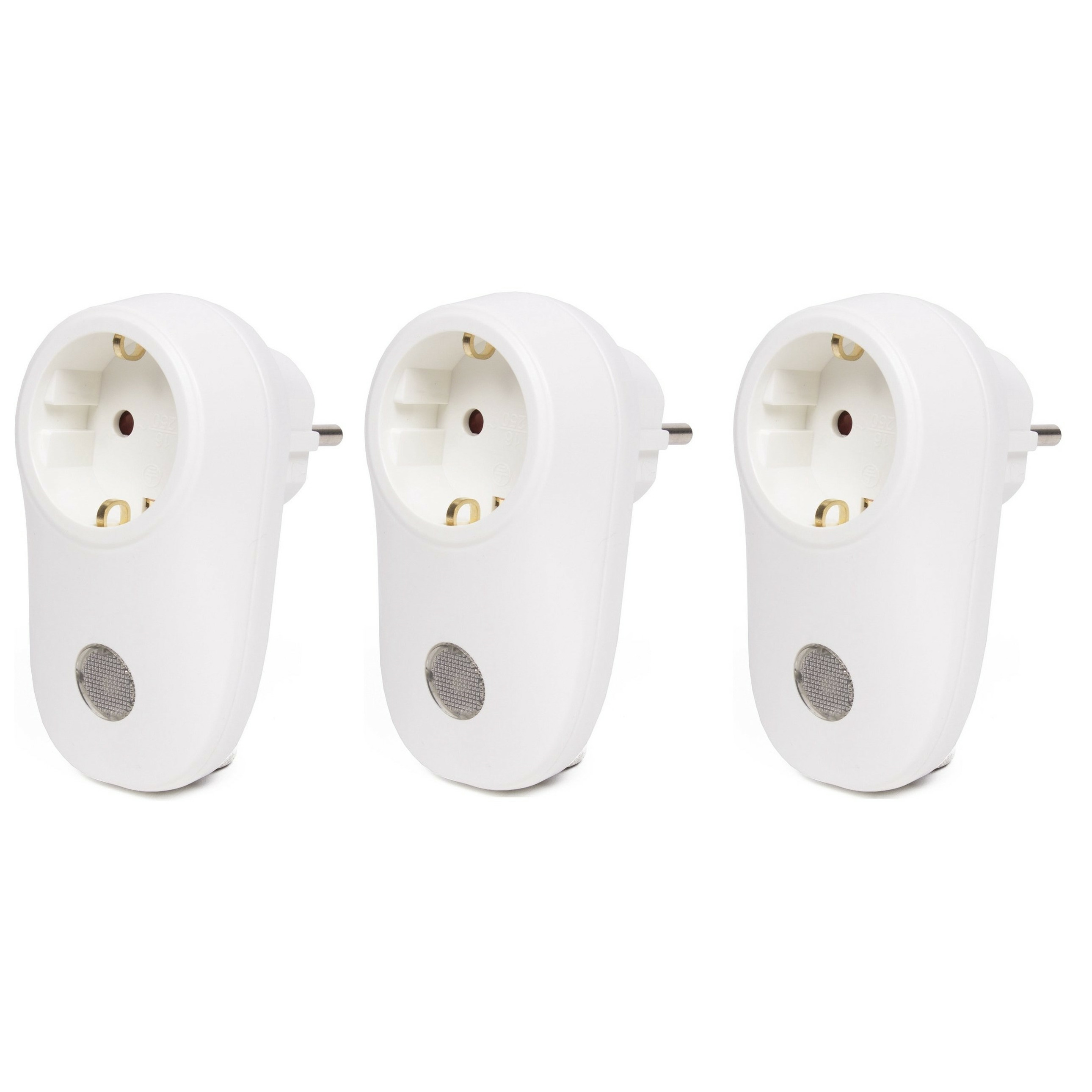 Multipak van 3x stuks benson stekkers wit met lichtsensor -