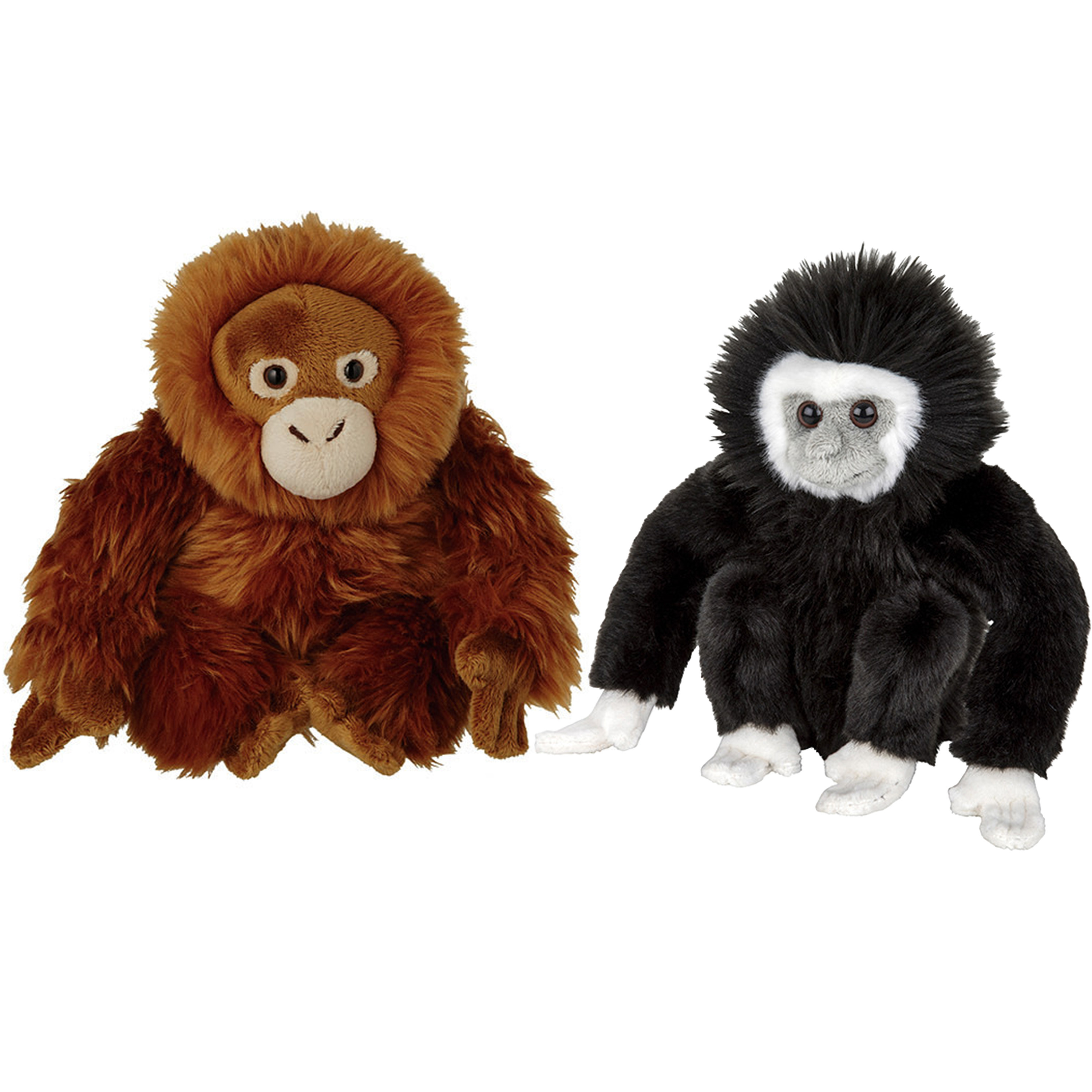 Apen serie zachte pluche knuffels 2x stuks - Orang Utan en Gibbon Aapje van 18 cm -
