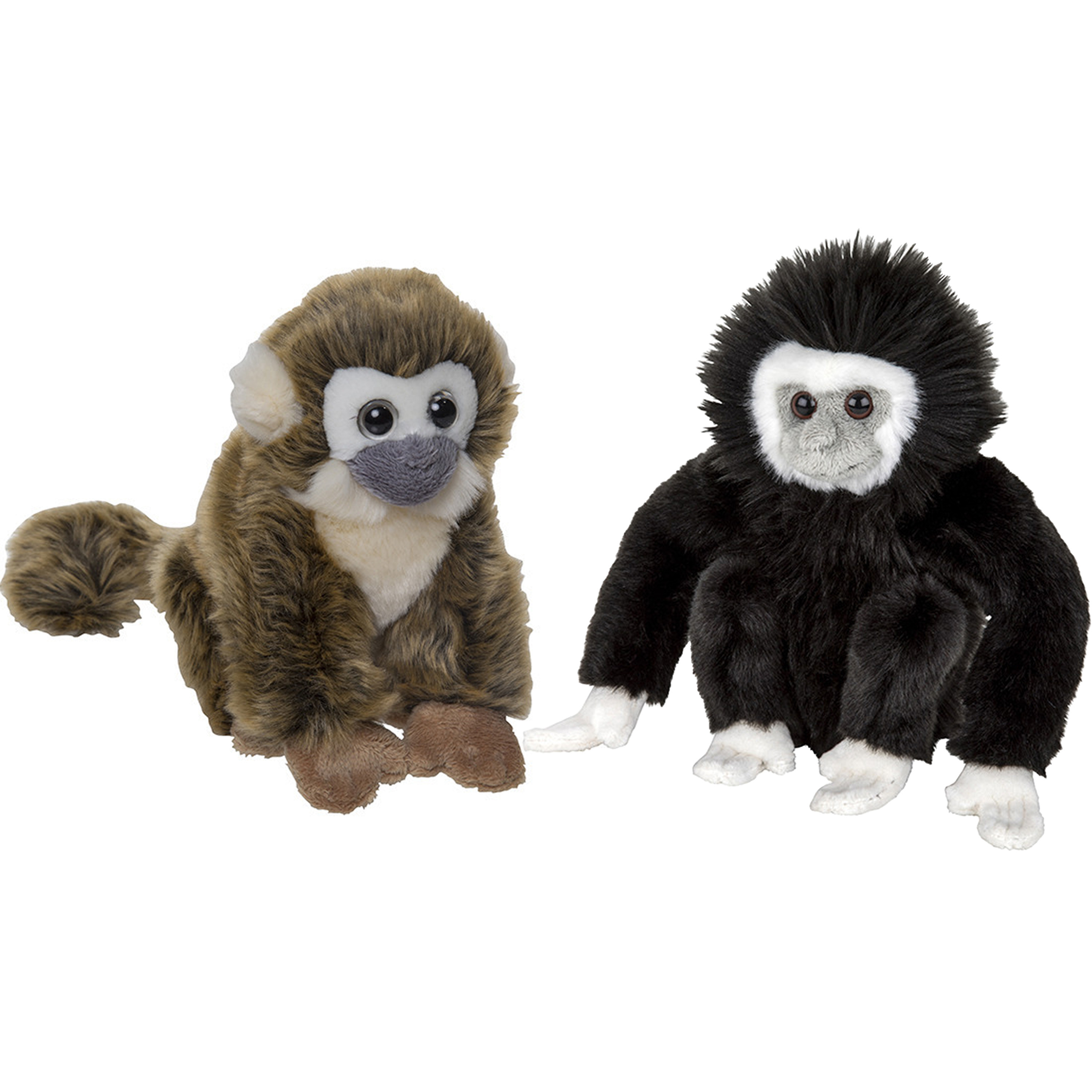 Apen serie zachte pluche knuffels 2x stuks - Squirrel Aap en Gibbon Aap van 18 cm -