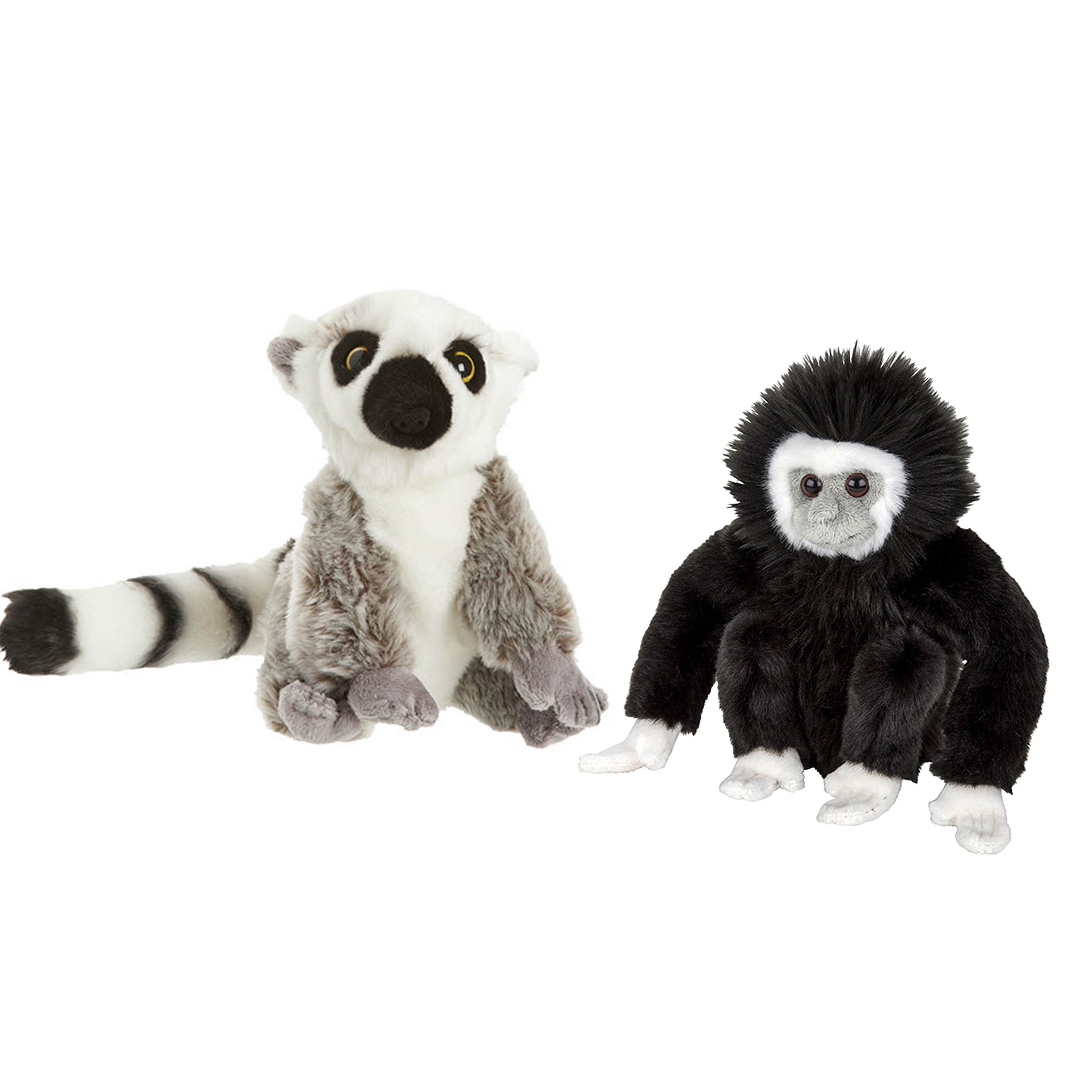 Apen serie zachte pluche knuffels 2x stuks - Maki aap en Gibbon Aap van 18 cm -