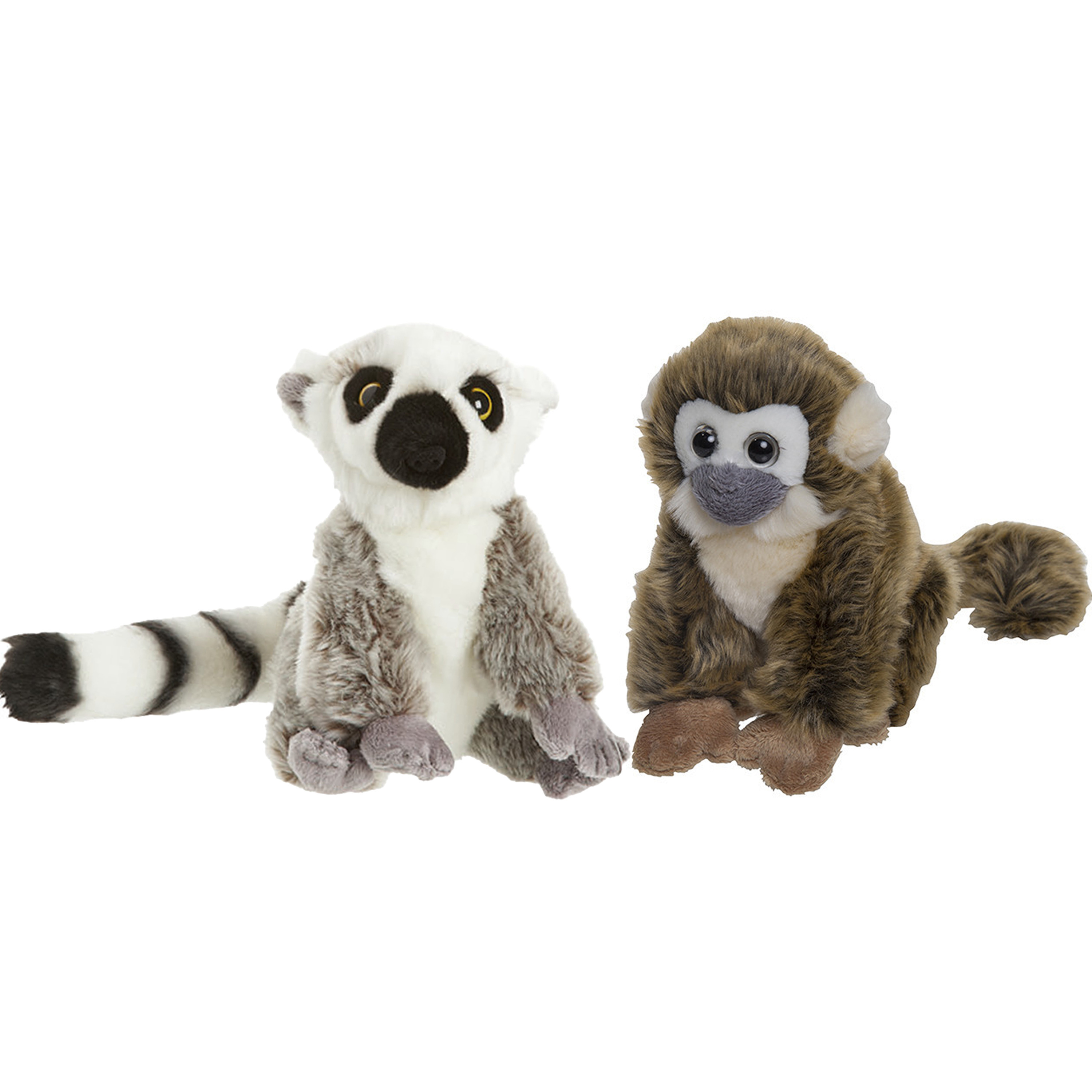 Apen serie zachte pluche knuffels 2x stuks - Maki aap en Squirrel aap van 18 cm -