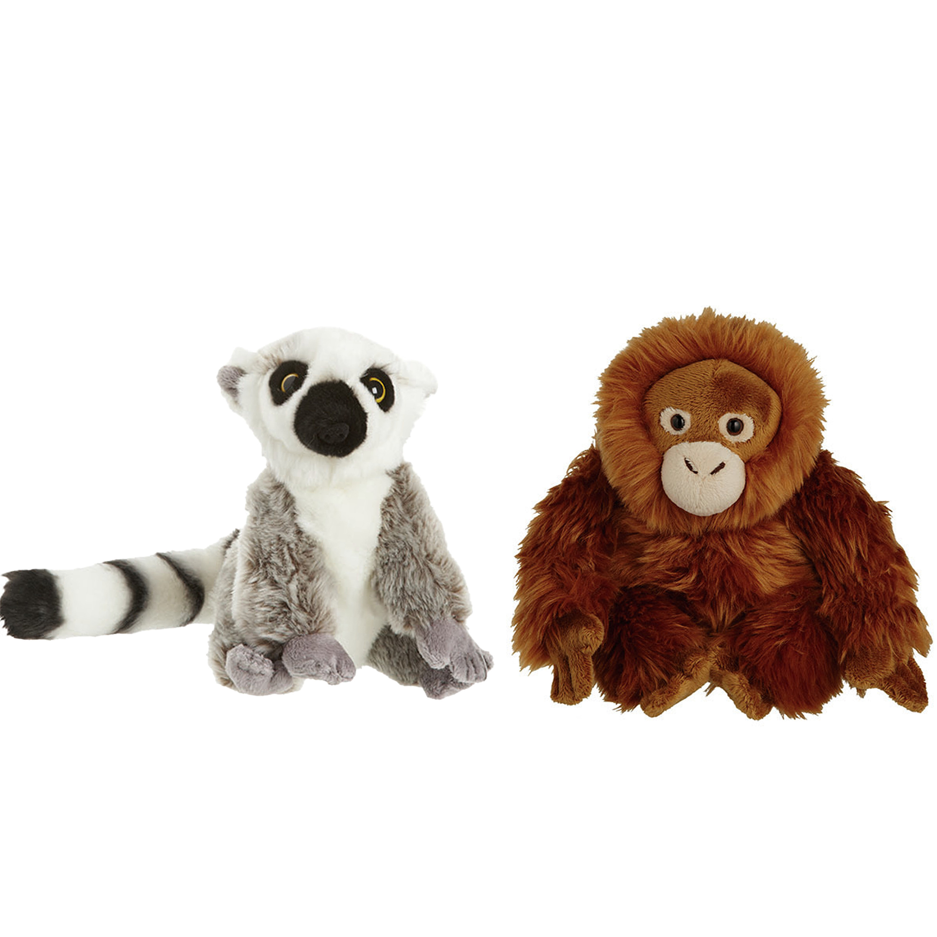 Apen serie zachte pluche knuffels 2x stuks - Maki aap en Orang Utan aap van 18 cm -
