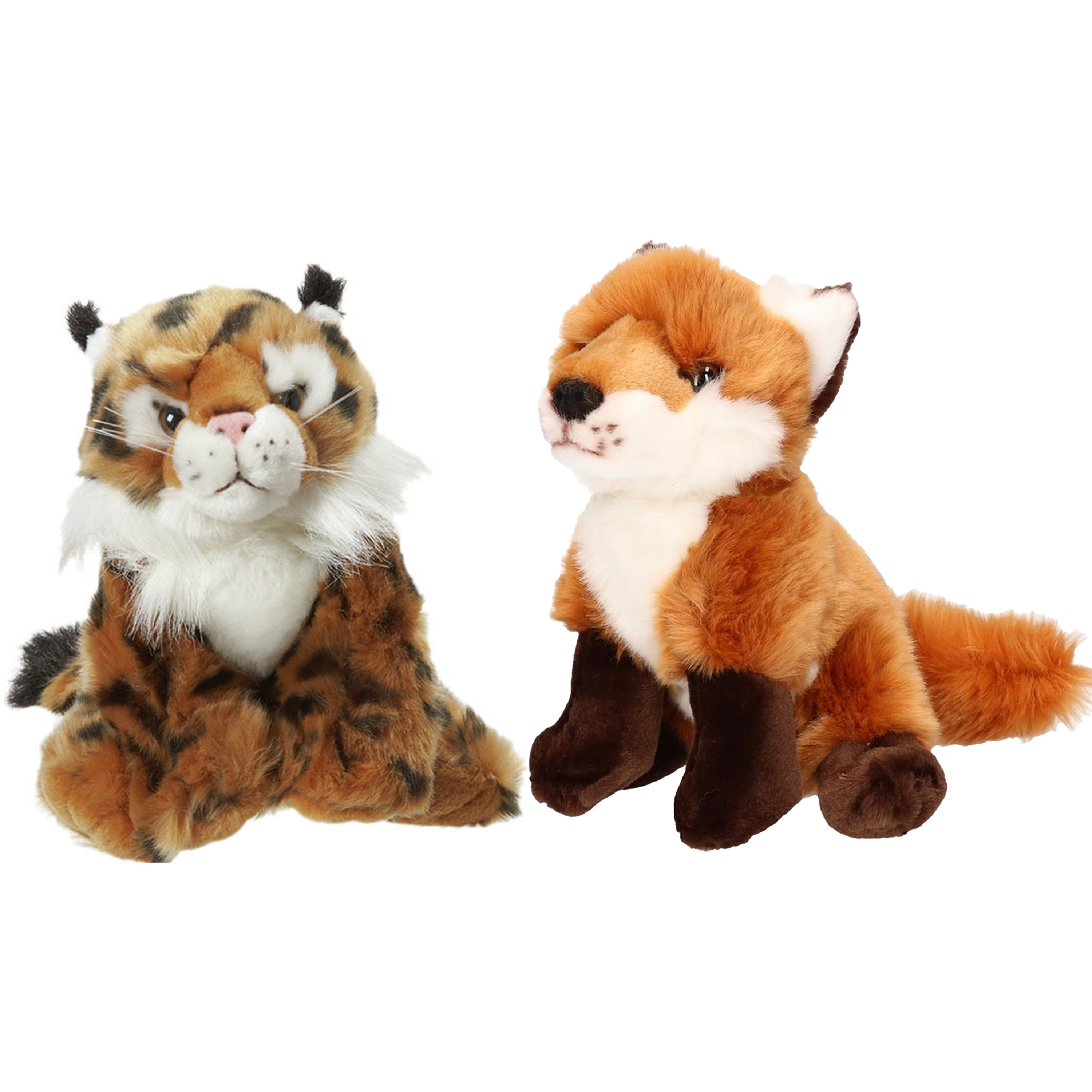 Bosdieren zachte pluche knuffels 2x stuks - Lynx en Vos van 18 cm -
