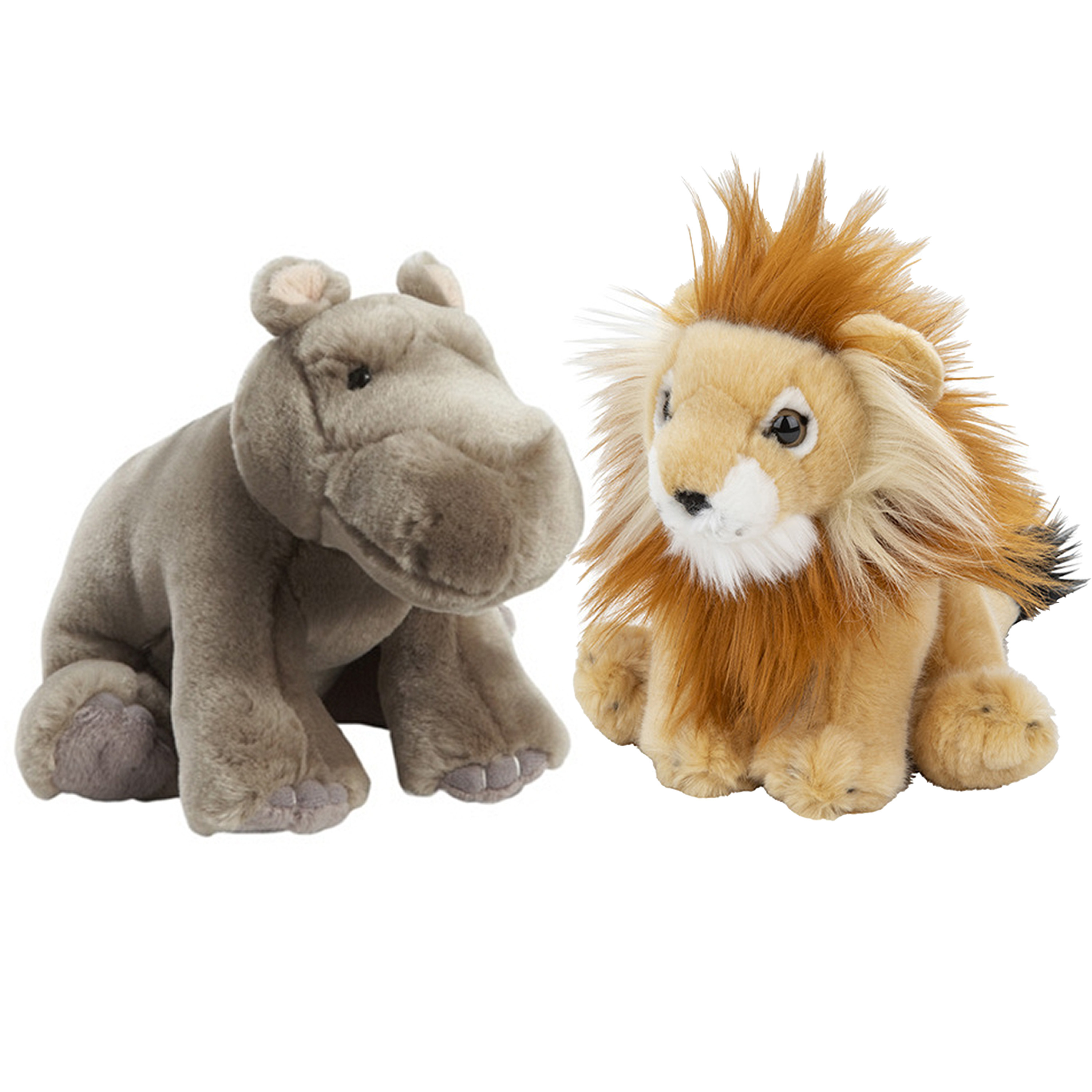 Zachte pluche knuffels 2x stuks - Leeuw en Nijlpaard van 18 cm -