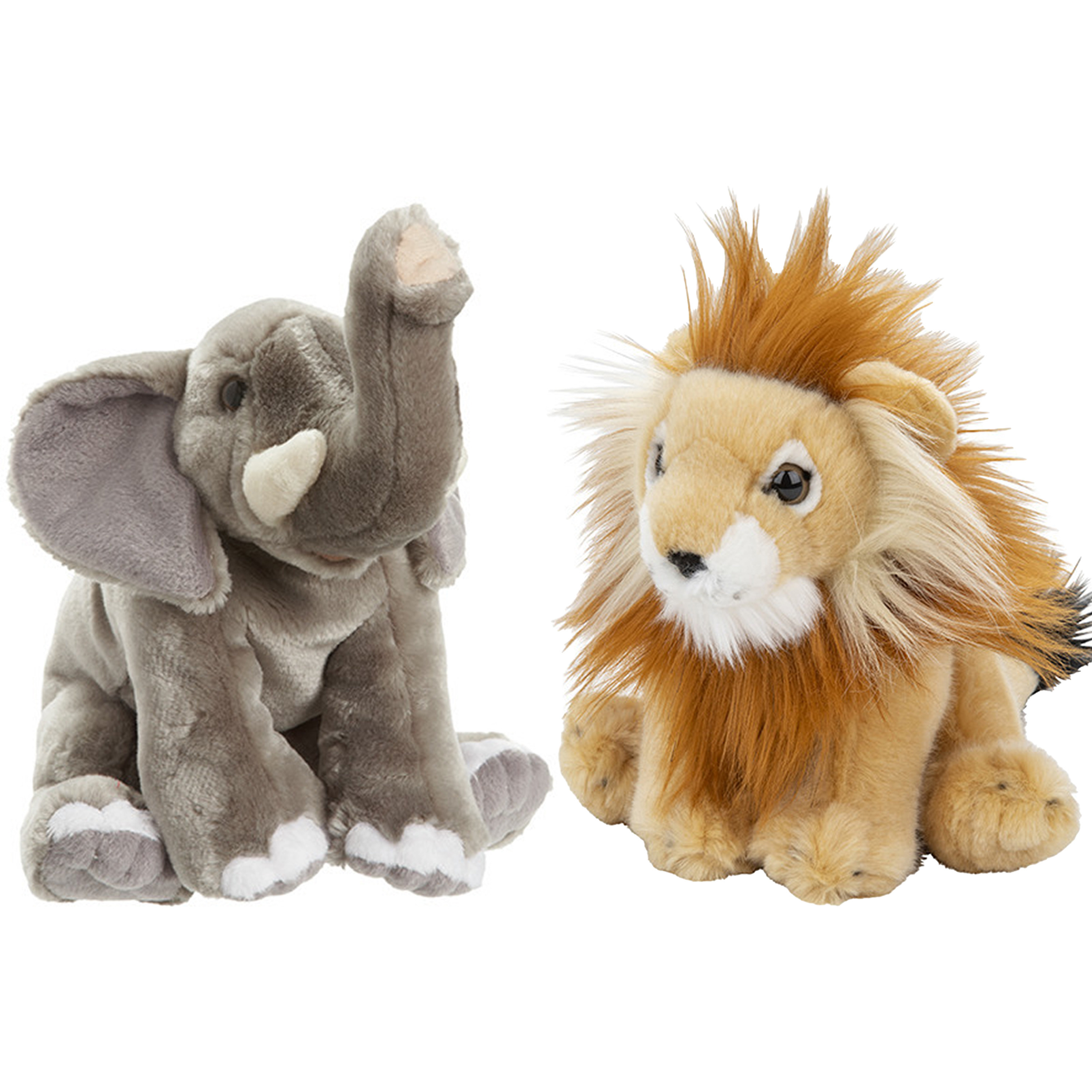 Zachte pluche knuffels 2x stuks - Leeuw en Olifant van 18 cm -