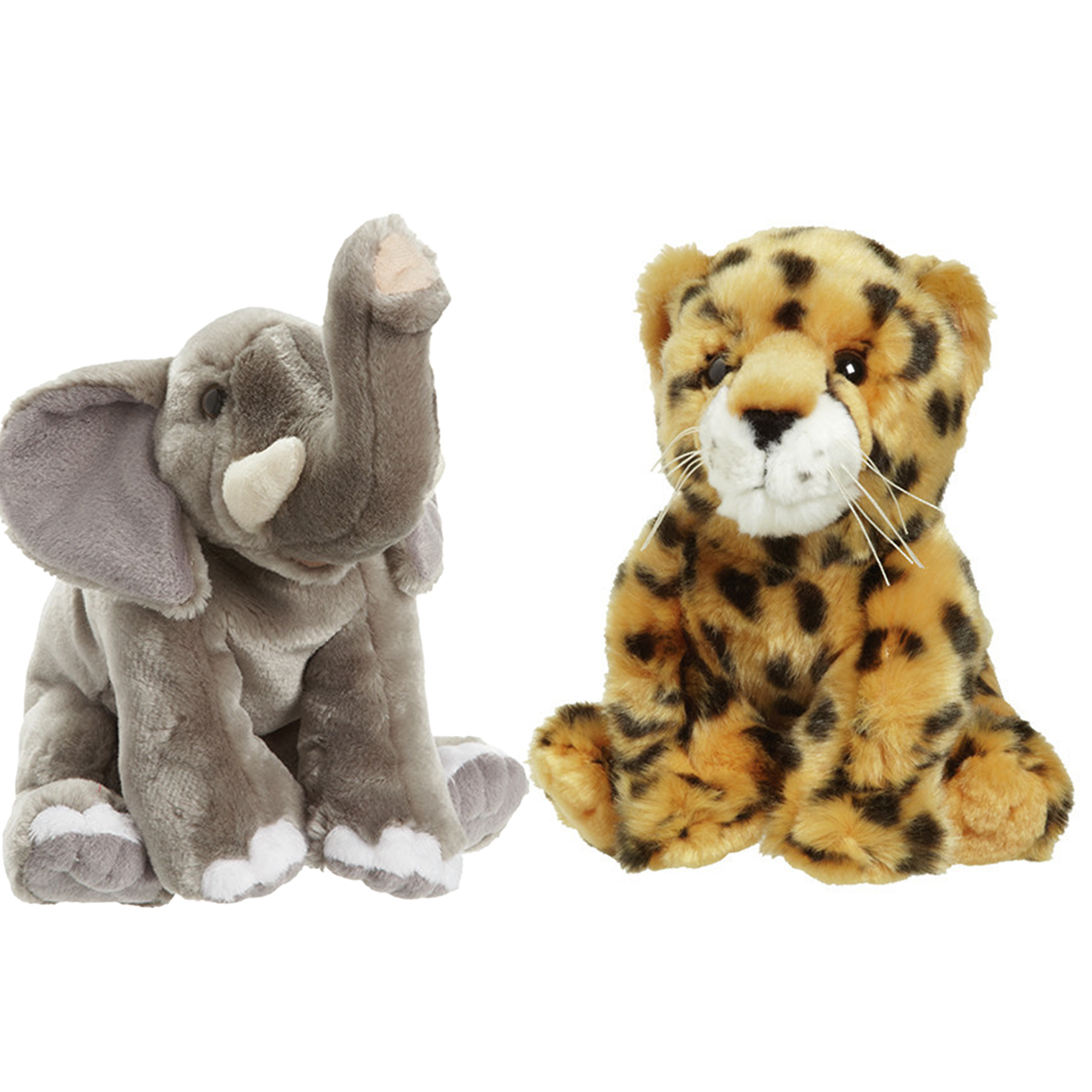 Zachte pluche knuffels 2x stuks - Cheetah en Olifant van 18 cm -