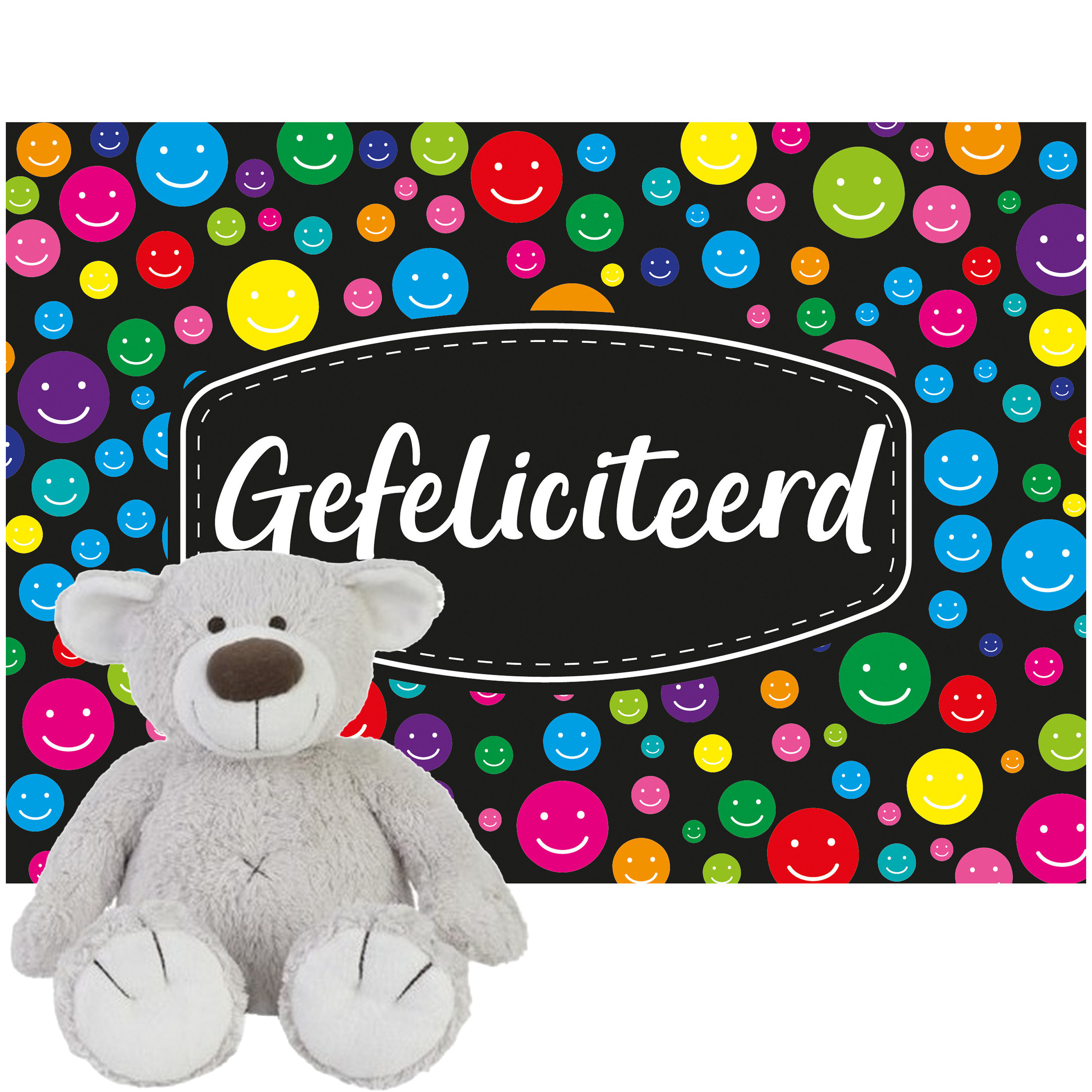 Happy Horse beer Baggio knuffel 22 cm met Gefeliciteerd A5 wenskaart -