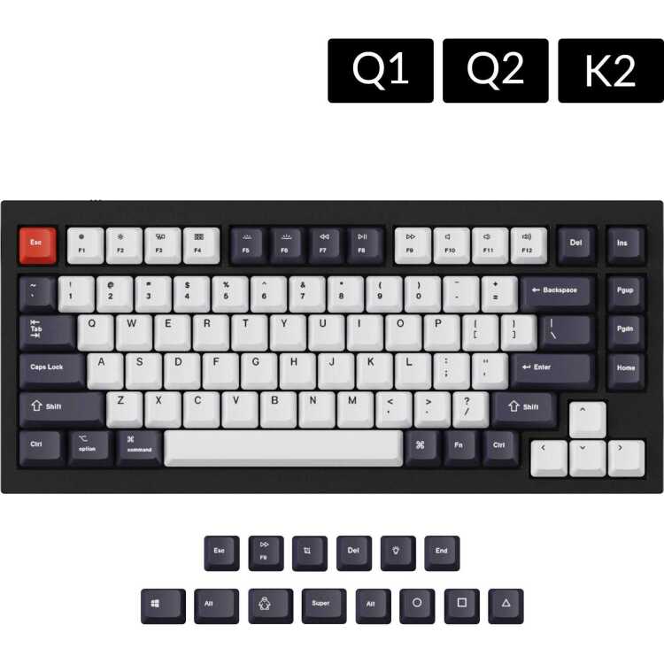 Keychron JM-49 OEM Dye-Sub PBT Keycap Set - Bluish Black White keycaps