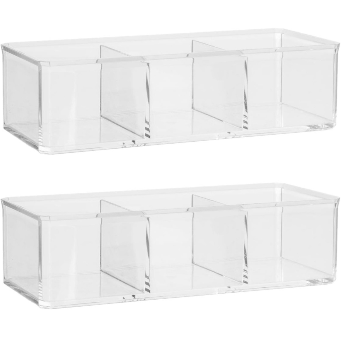 Set van 2x stuks make-up organizer 3 vakken rechthoek 23 x 8,5 cm van kunststof -