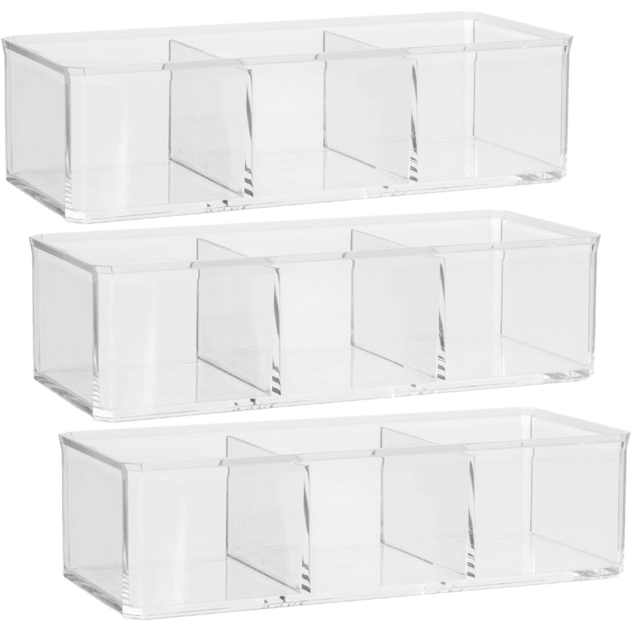 Set van 3x stuks make-up organizer 3 vakken rechthoek 23 x 8,5 cm van kunststof -