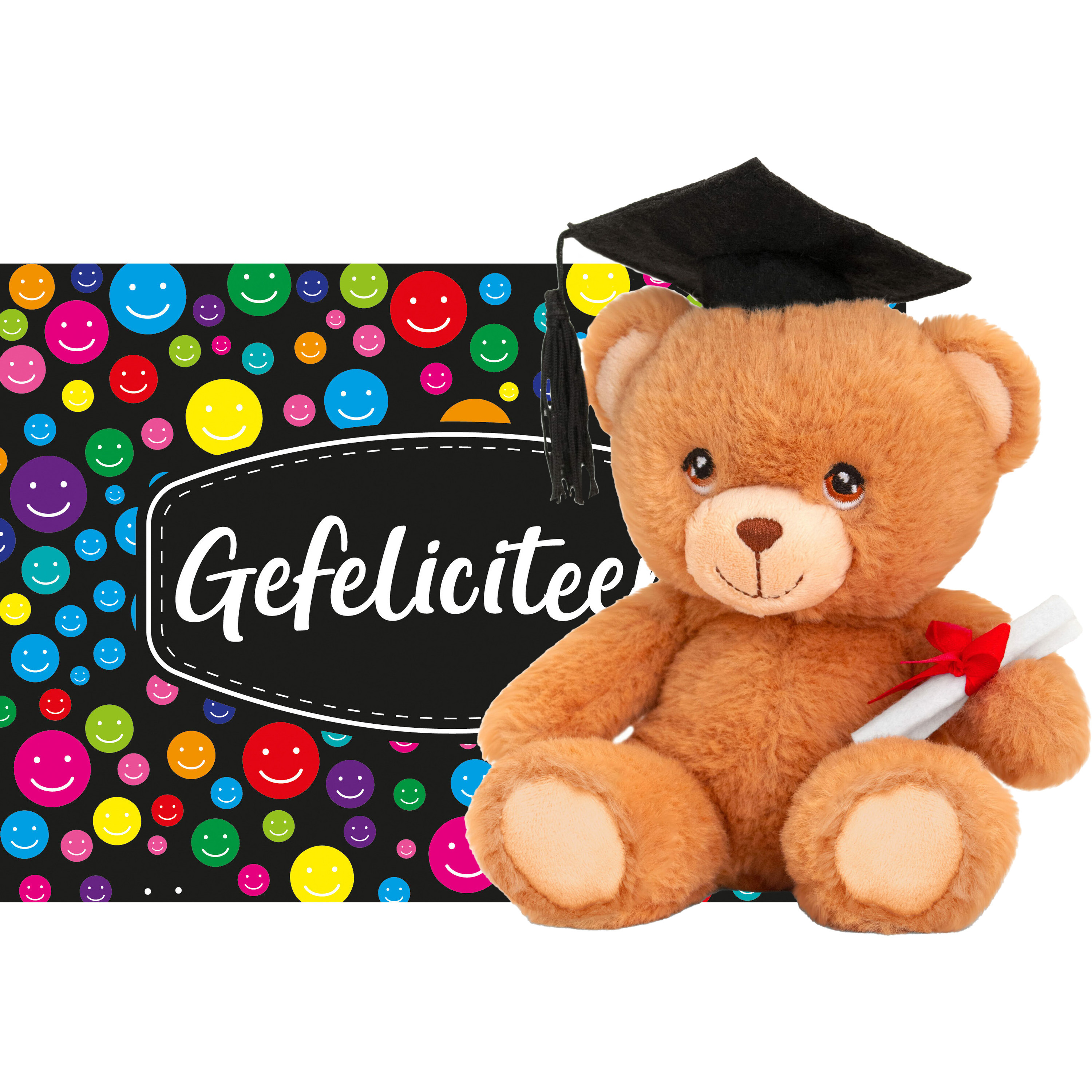 Gefeliciteerd ansichtkaart A5-size met Geslaagd thema knuffelbeertje -