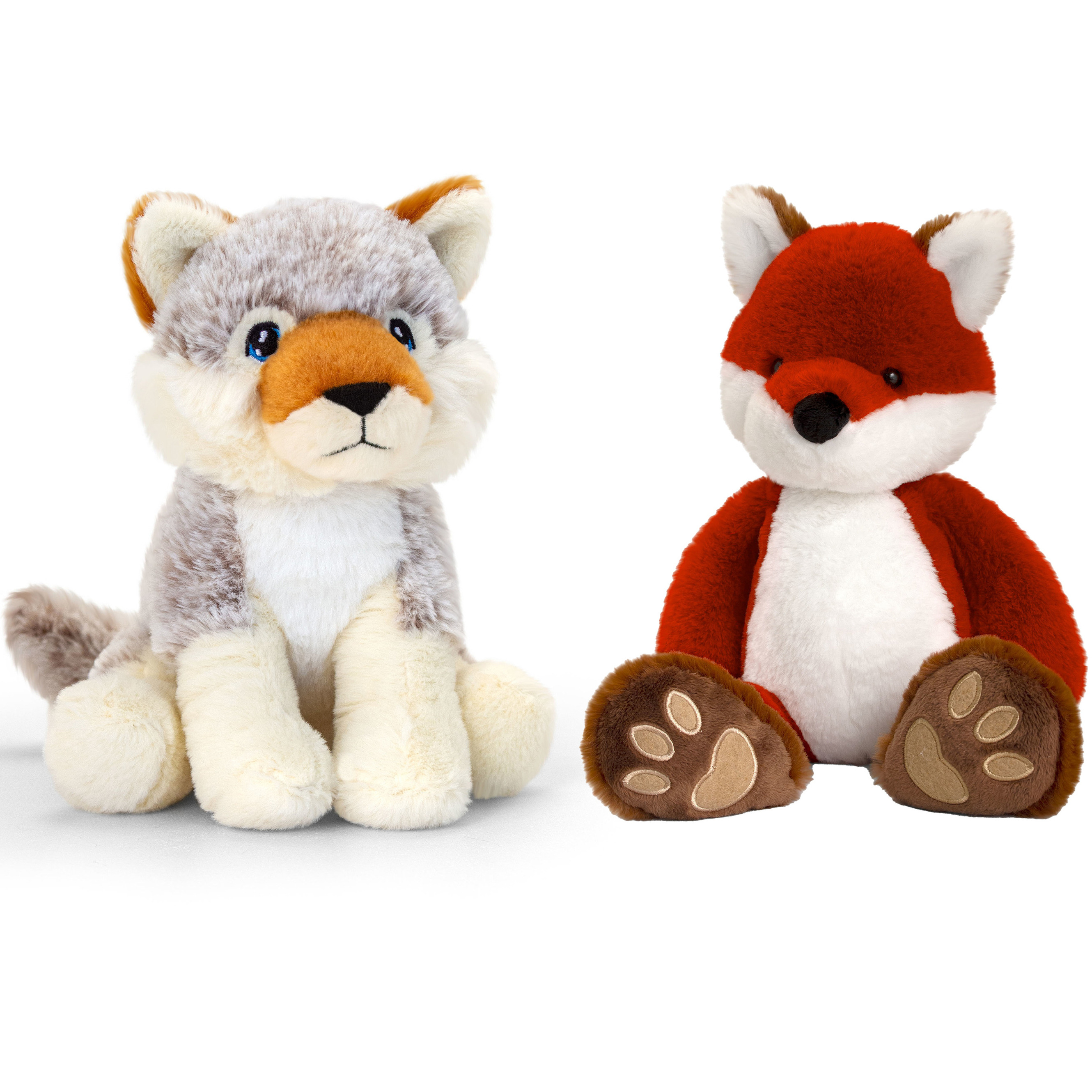 Pluche knuffels combi-set dieren vos en wolf 25 cm -