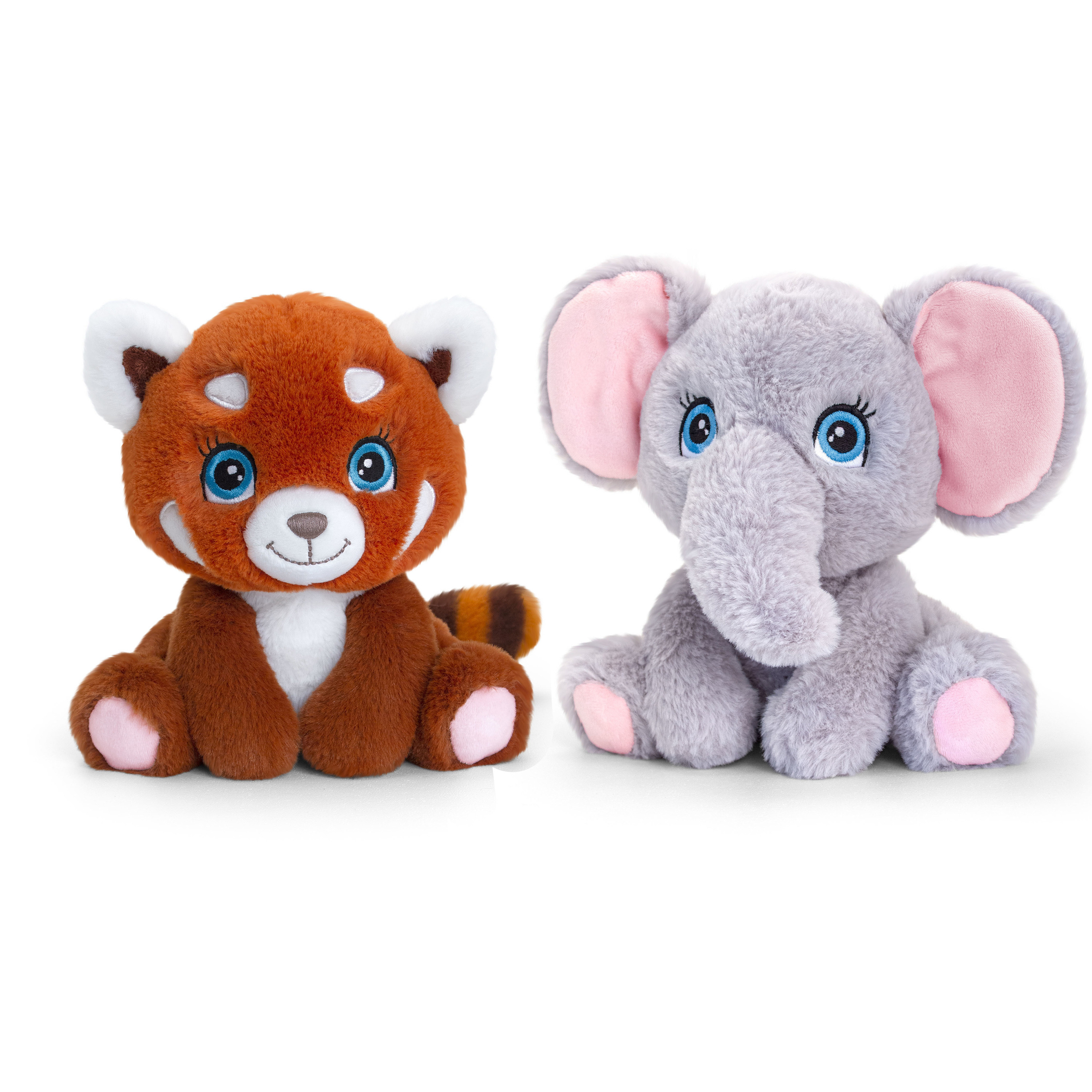 Pluche knuffels combi-set dieren rode panda en olifant 25 cm -