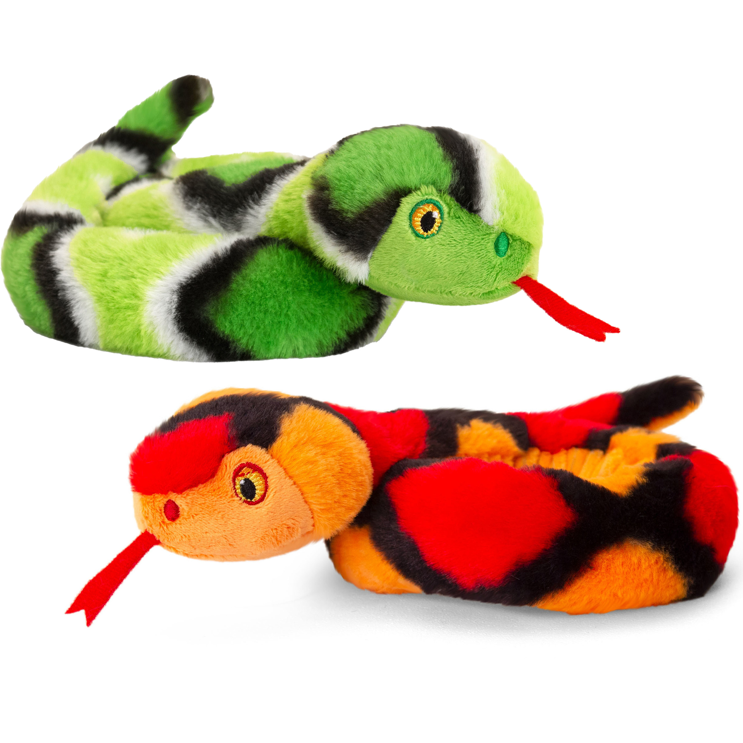 Pluche knuffel dieren kleine opgerolde slangen rood en groen 65 cm -