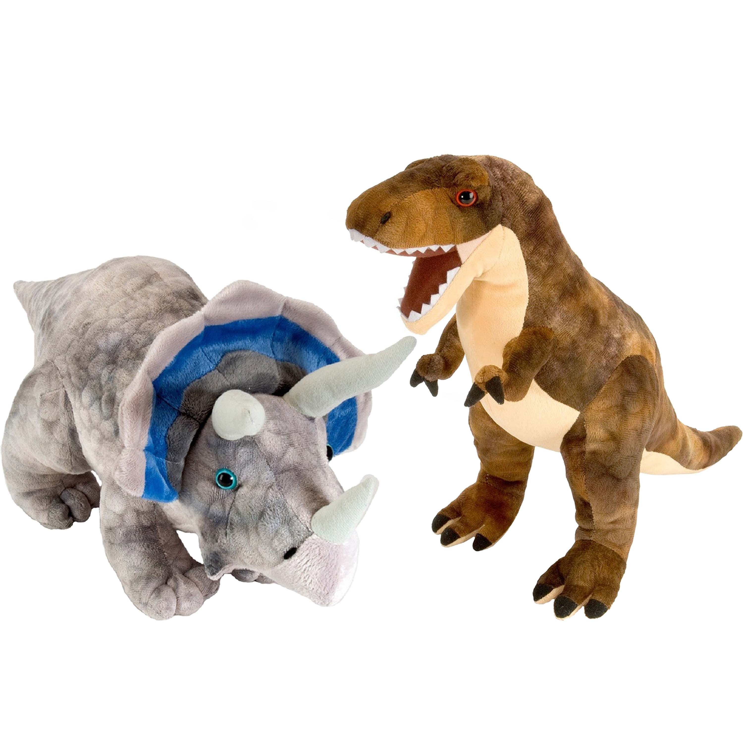 Setje van 2x dinosaurus knuffels T-rex en Triceratops van 25 cm -