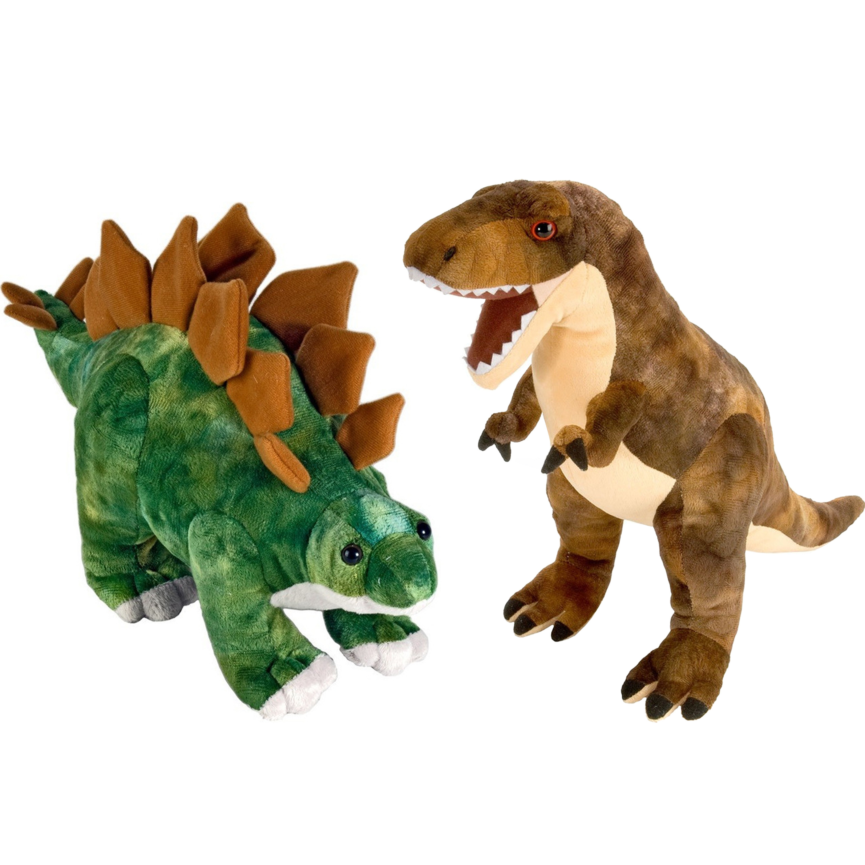 Setje van 2x dinosaurus knuffels T-rex en Stegosaurus van 25 cm -
