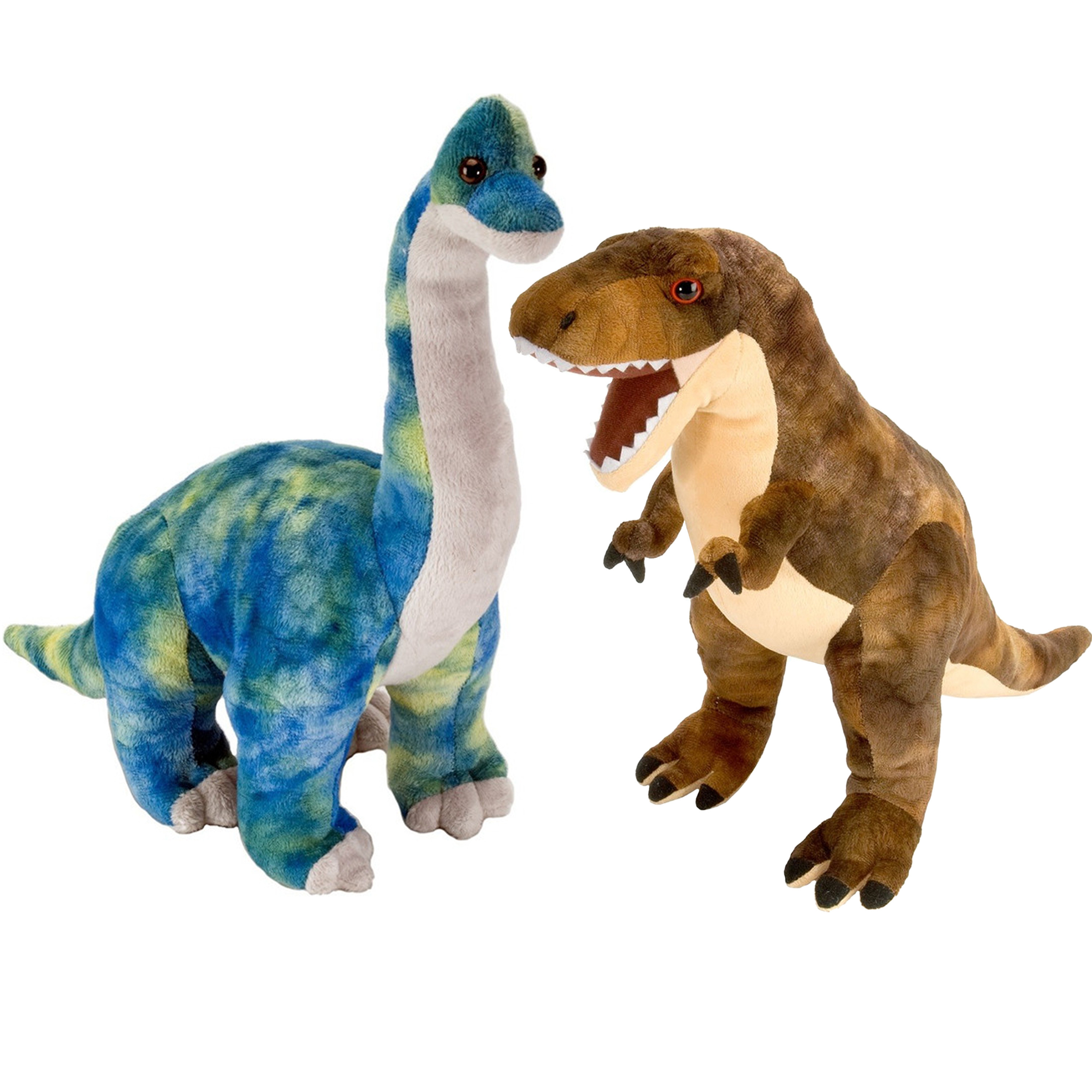 Setje van 2x dinosaurus knuffels T-rex en Brachiosaurus van 25 cm -
