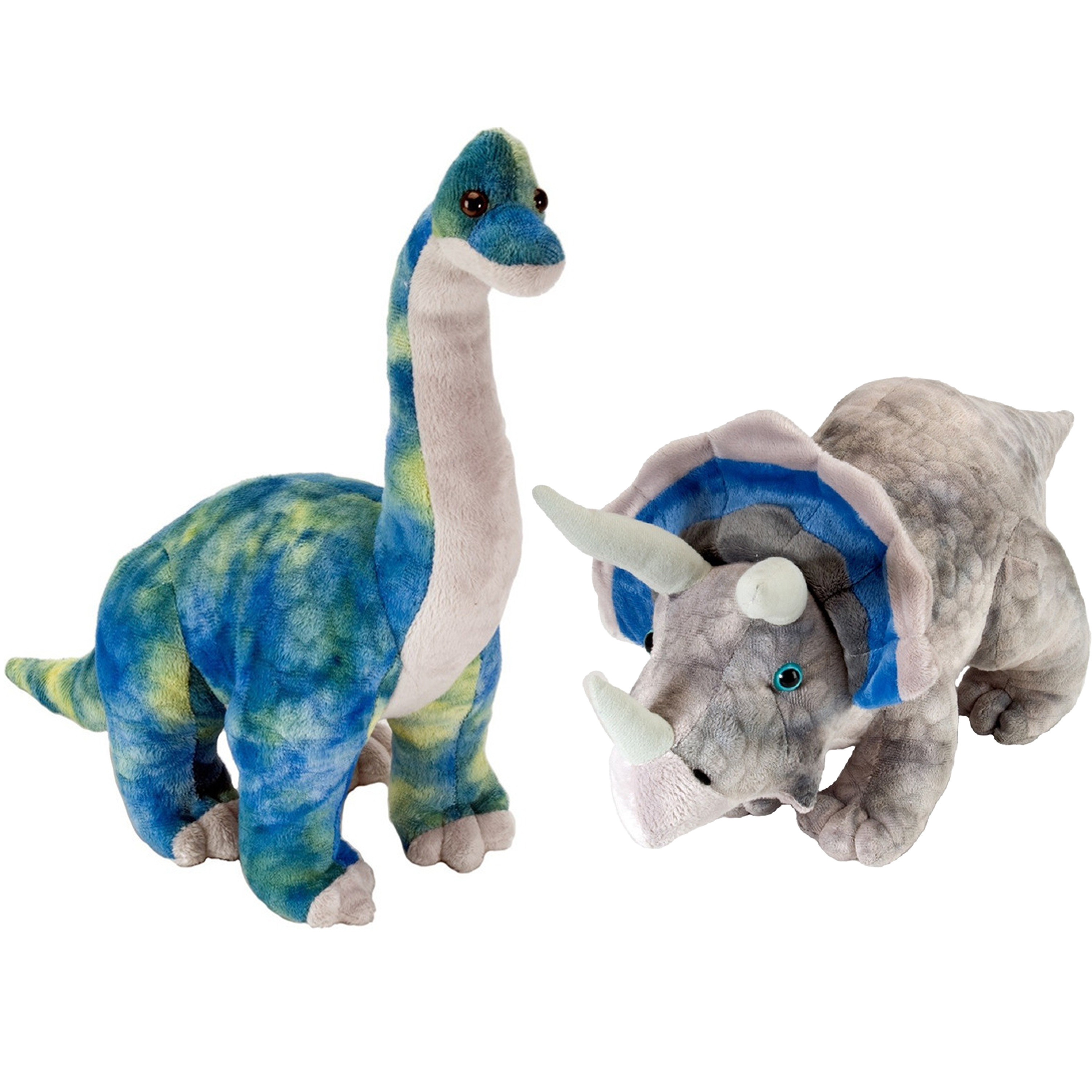 Setje van 2x dinosaurus knuffels Triceratops en Brachiosaurus van 25 cm -