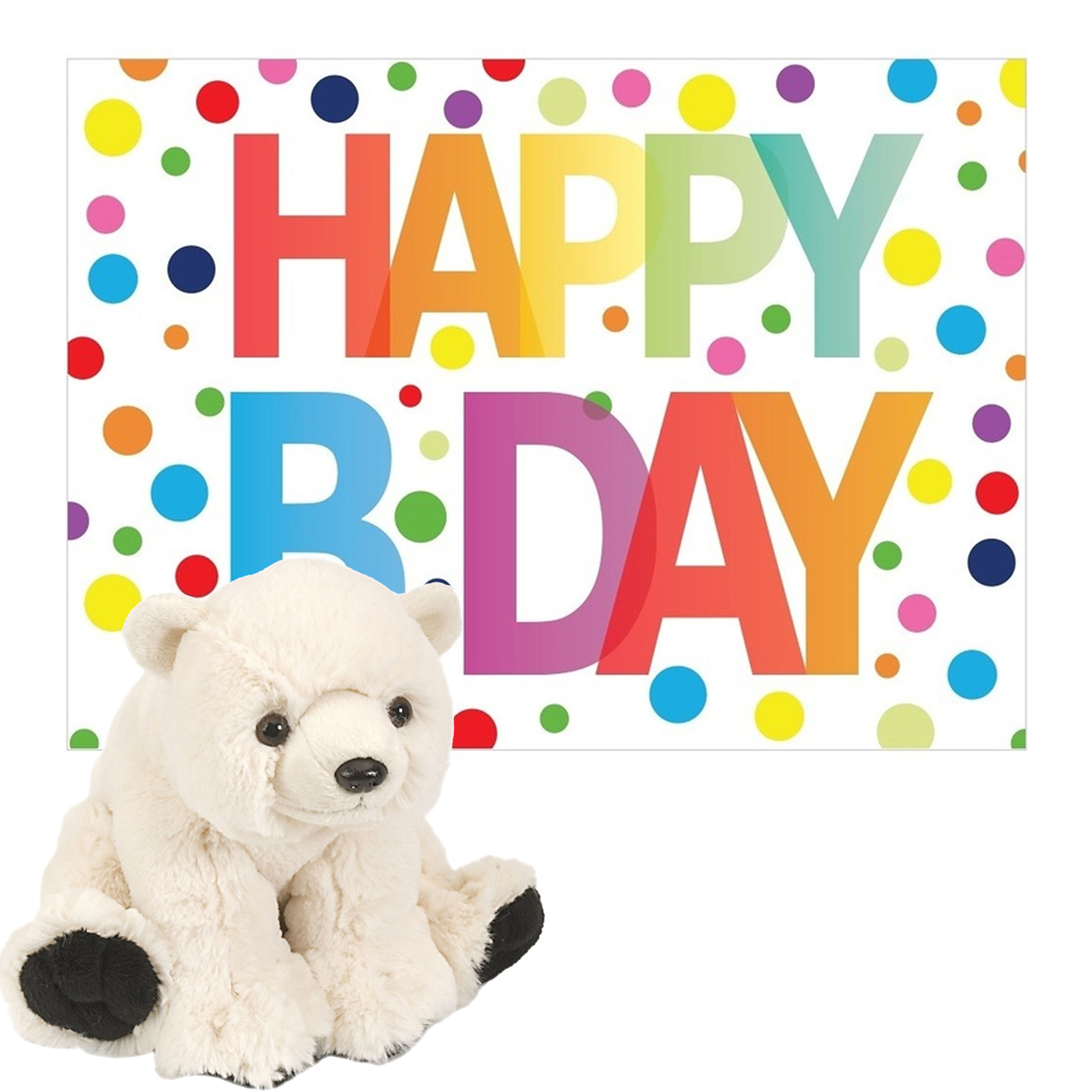Pluche dieren knuffel ijsbeer 20 cm met Happy Birthday wenskaart -