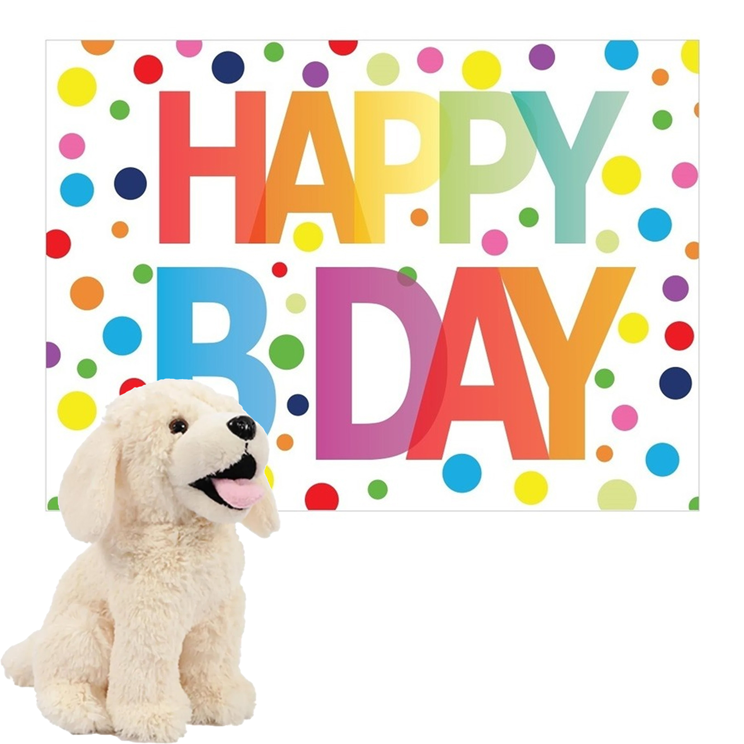 Pluche dieren knuffel labrador hond 20 cm met Happy Birthday wenskaart -
