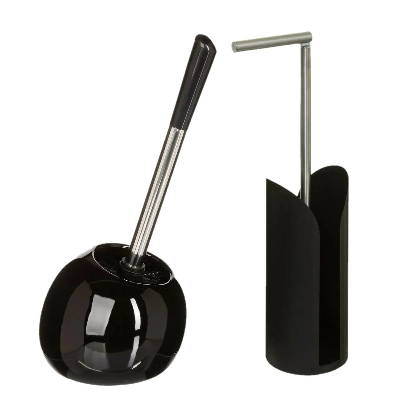WC-/toiletborstel met toiletrolhouder set zwart -