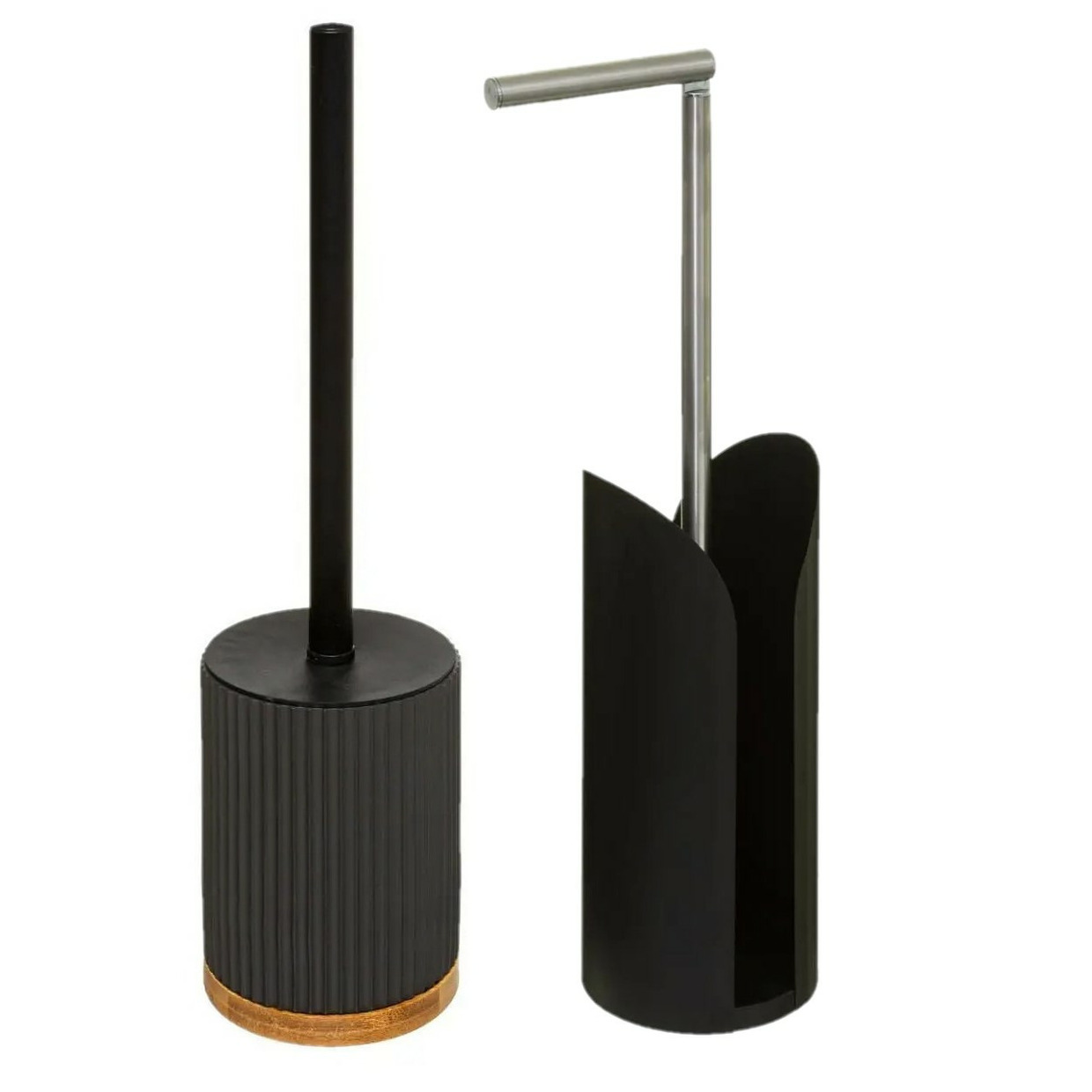 WC-/toiletborstel met toiletrolhouder set zwart -