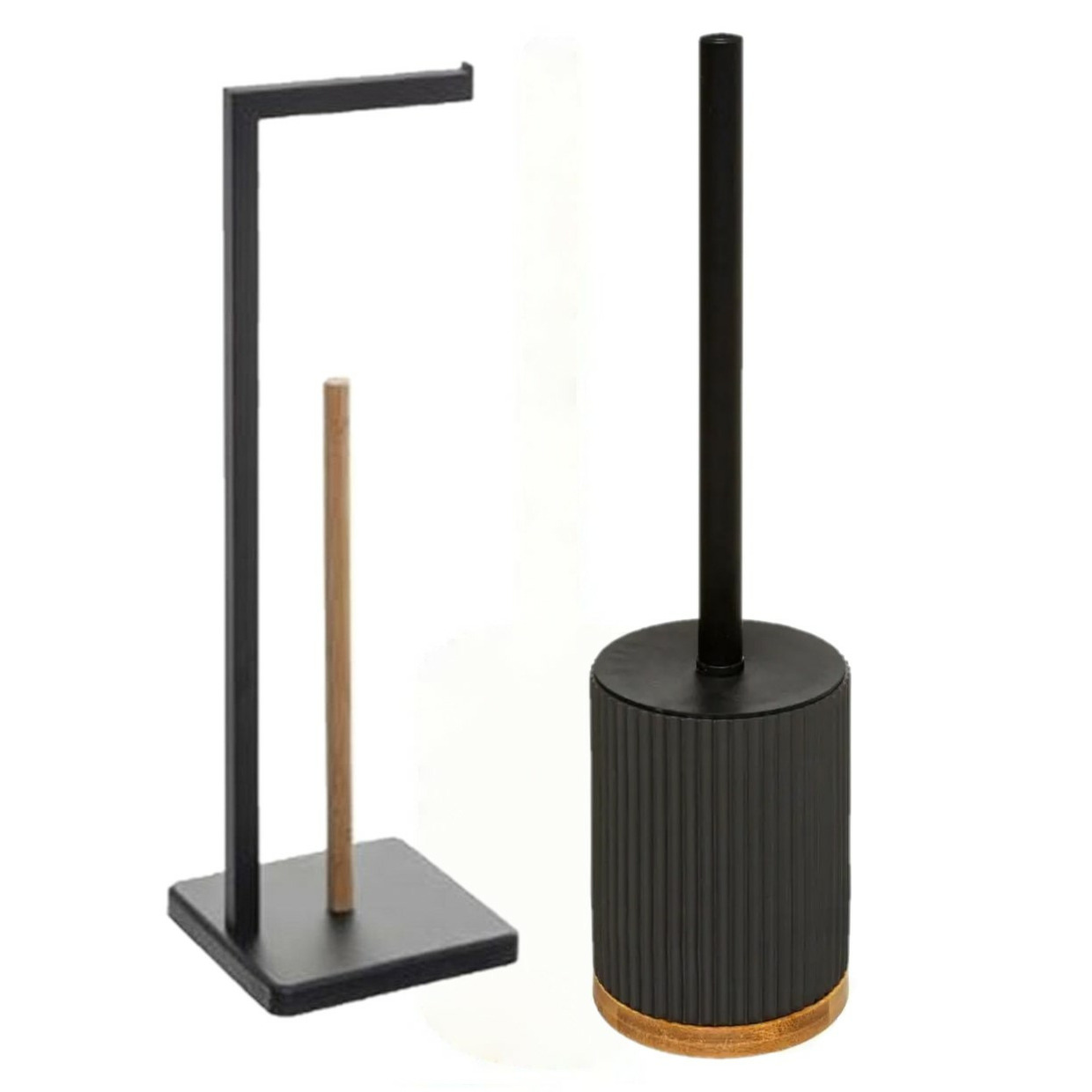 WC-/toiletborstel met toiletrolhouder set zwart -