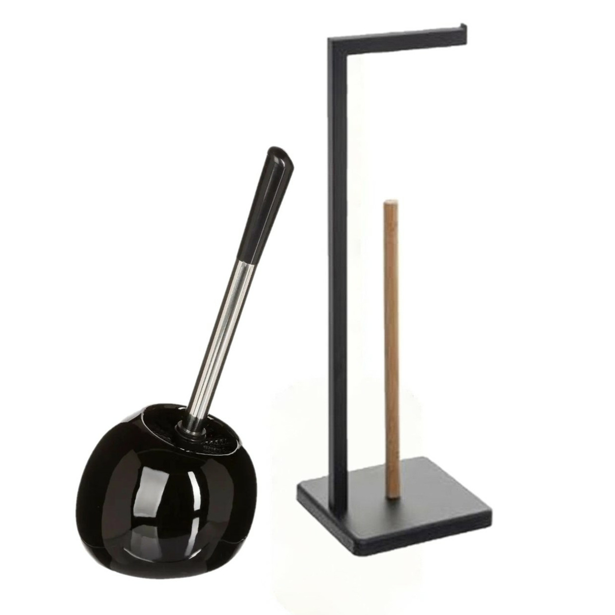 WC-/toiletborstel met toiletrolhouder set zwart -