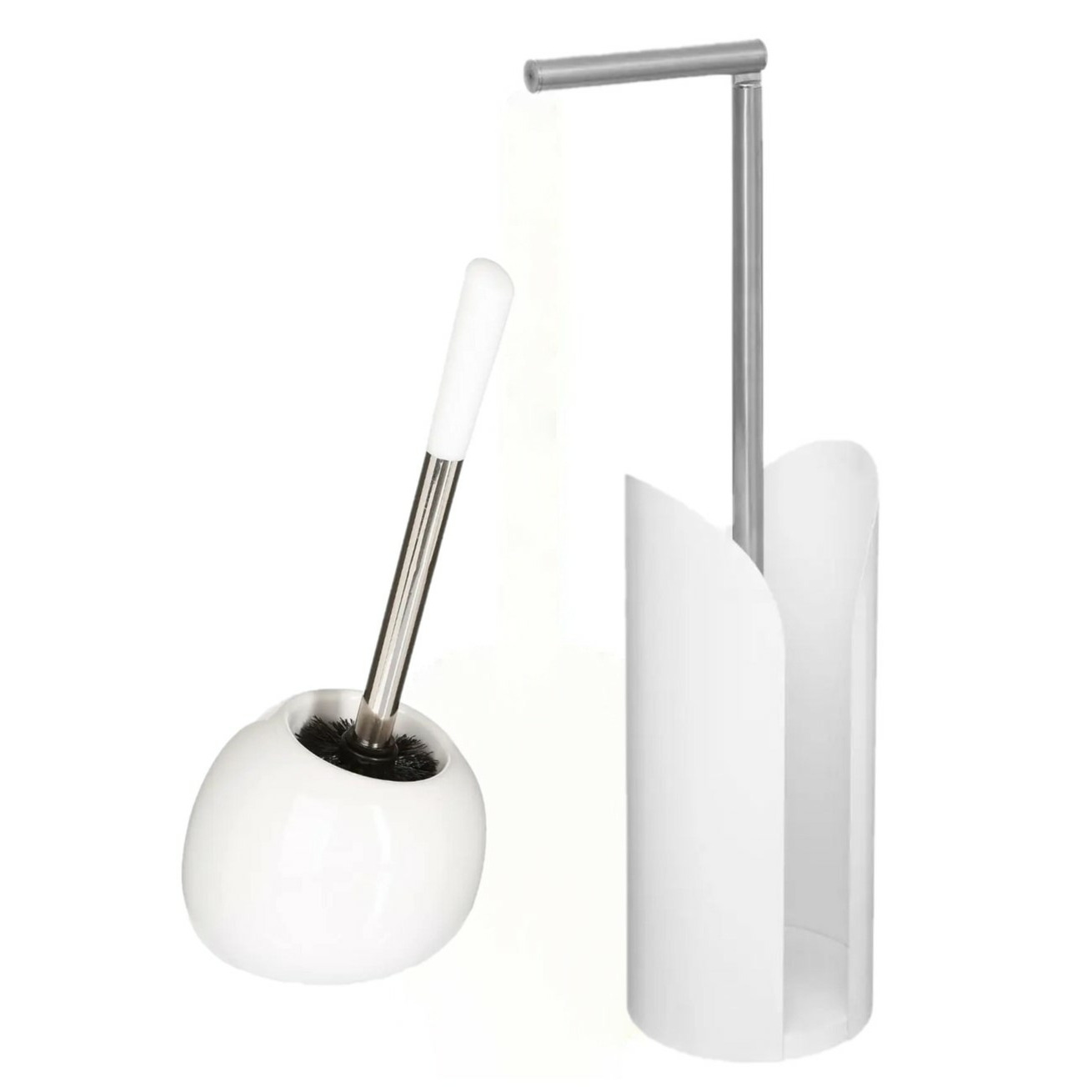 WC-/toiletborstel met toiletrolhouder set wit -