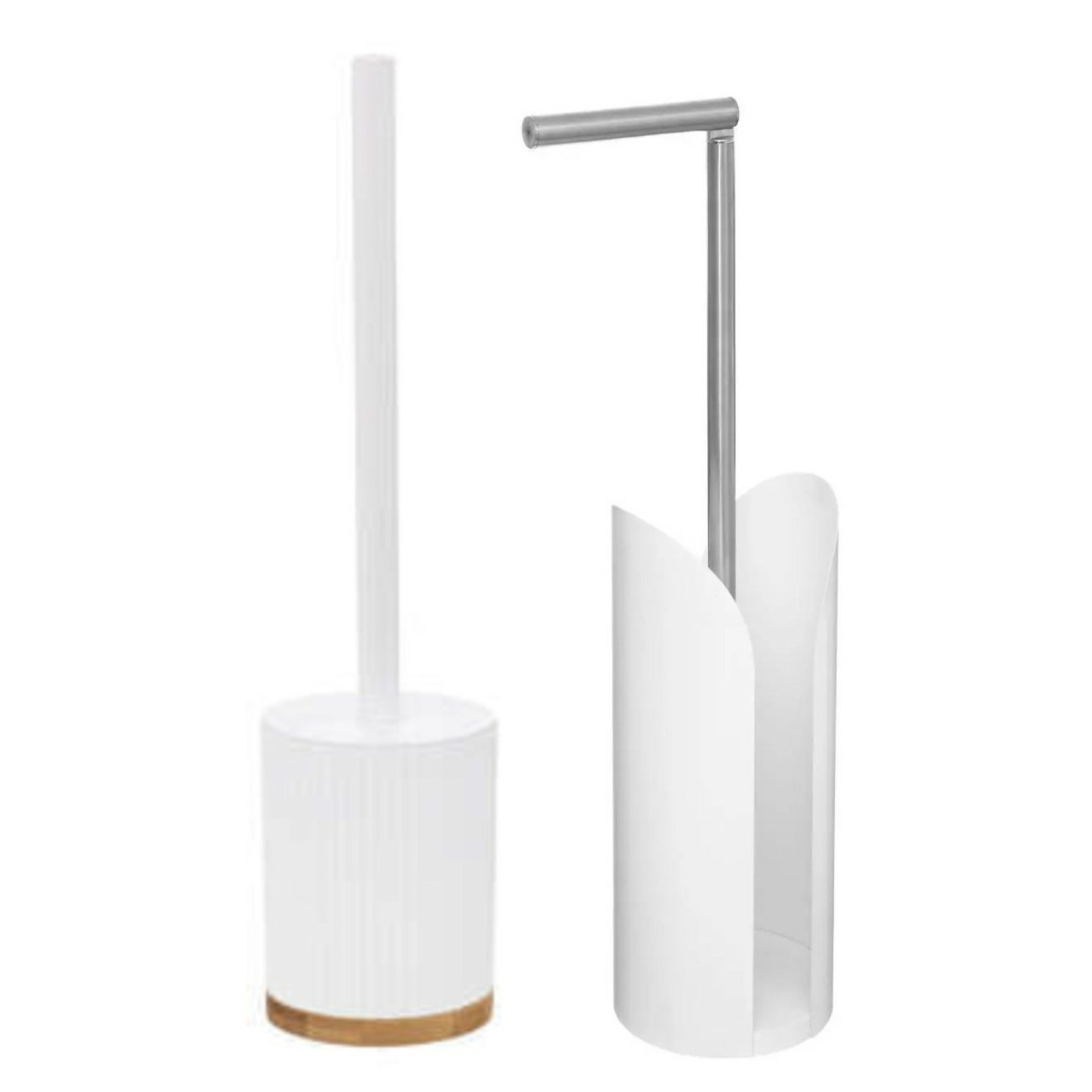 WC-/toiletborstel met toiletrolhouder set wit -