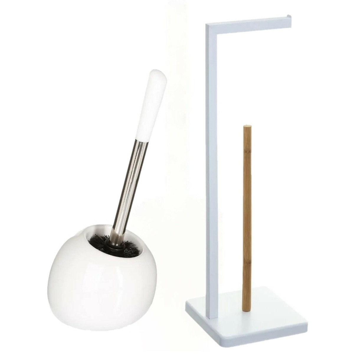 WC-/toiletborstel met toiletrolhouder set wit -
