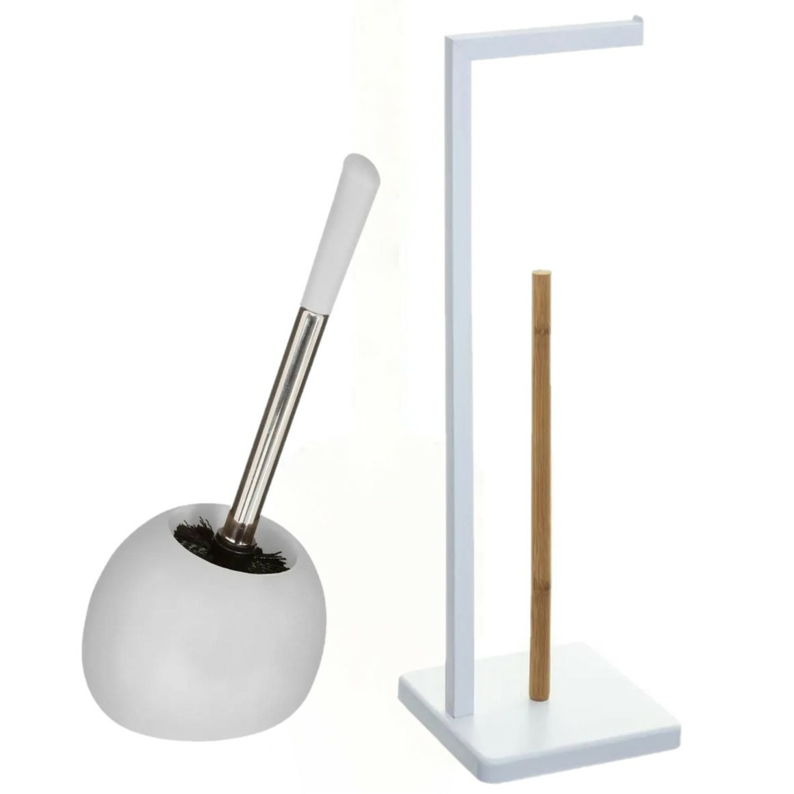 WC-/toiletborstel met toiletrolhouder set wit -
