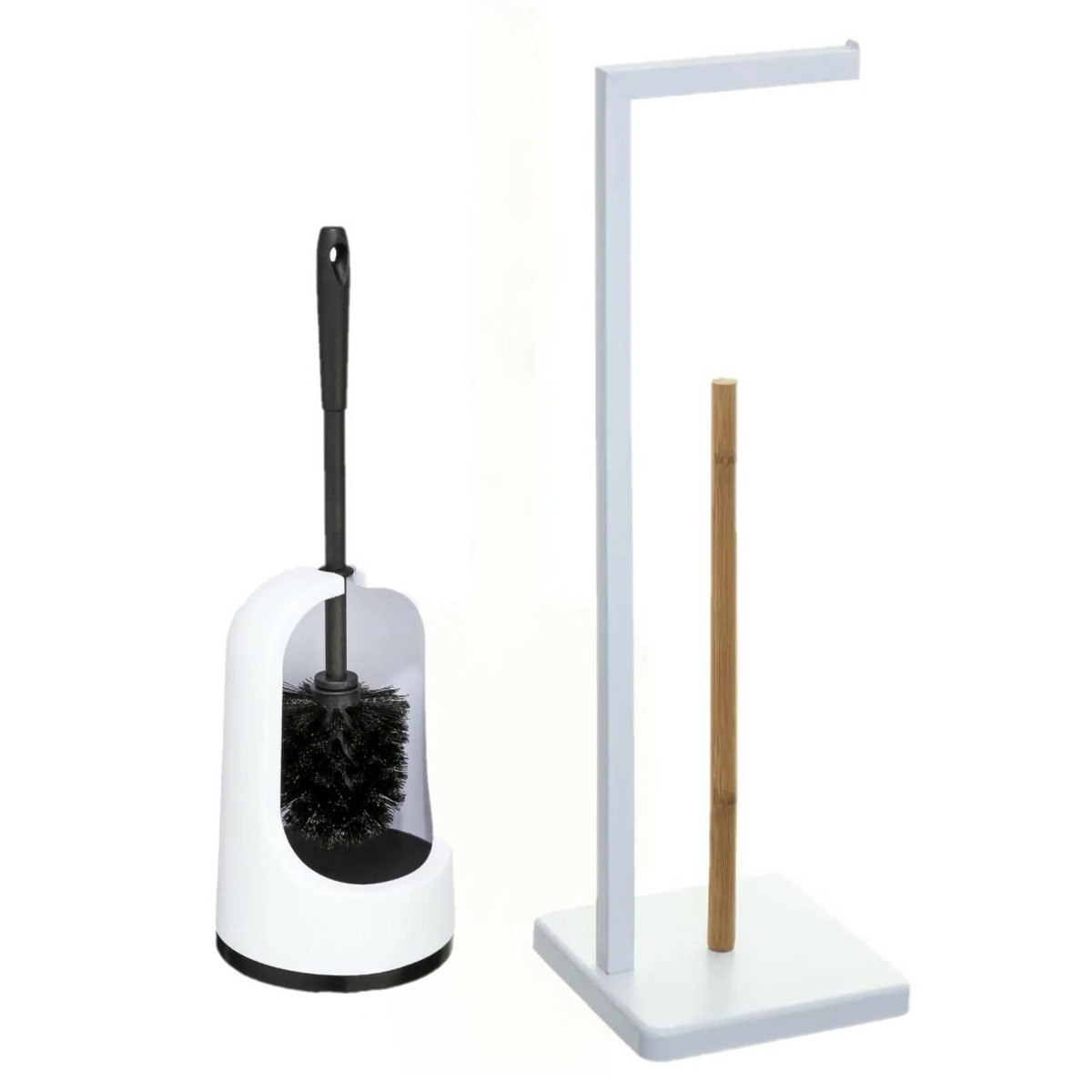 WC-/toiletborstel met toiletrolhouder set wit -