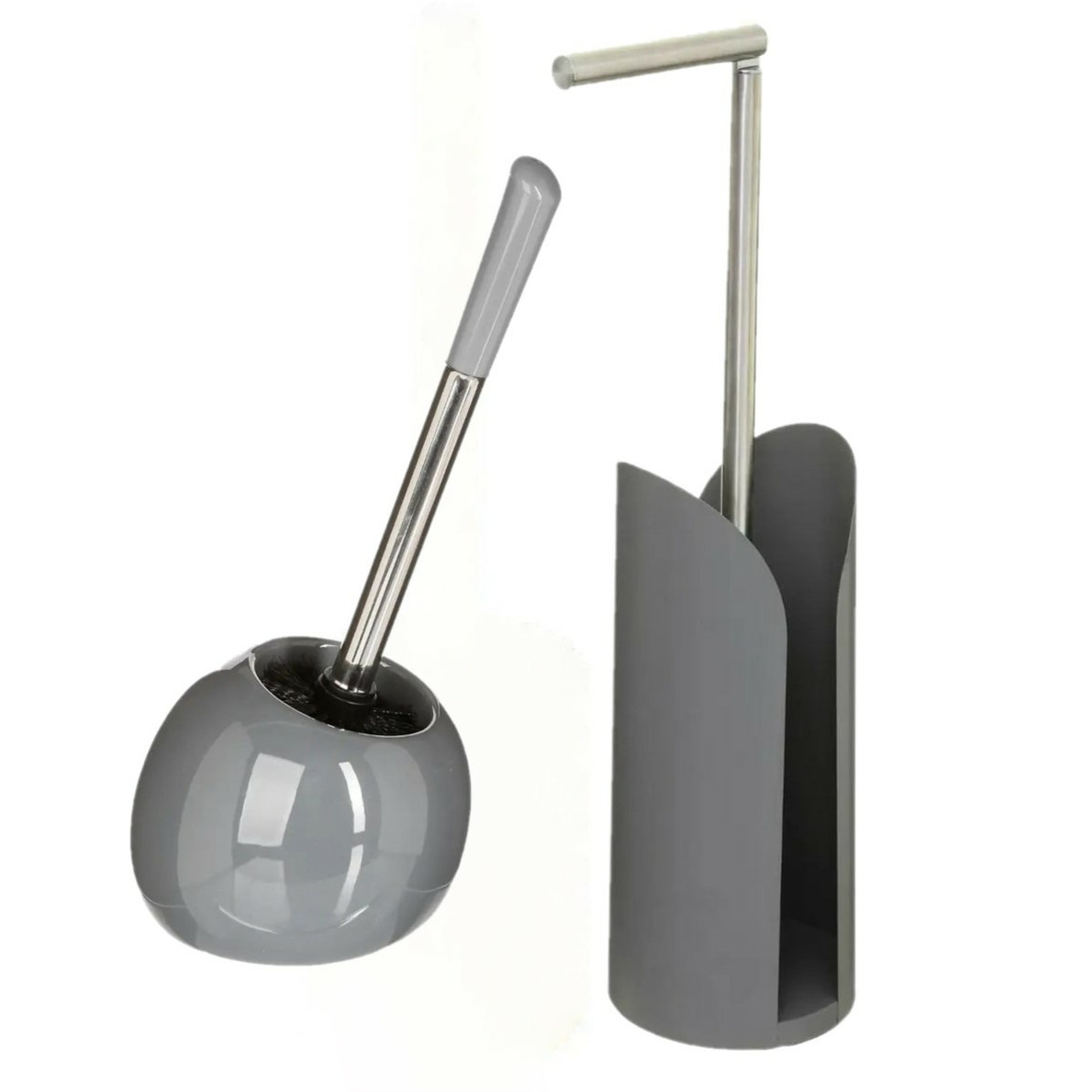 WC-/toiletborstel met toiletrolhouder set grijs -