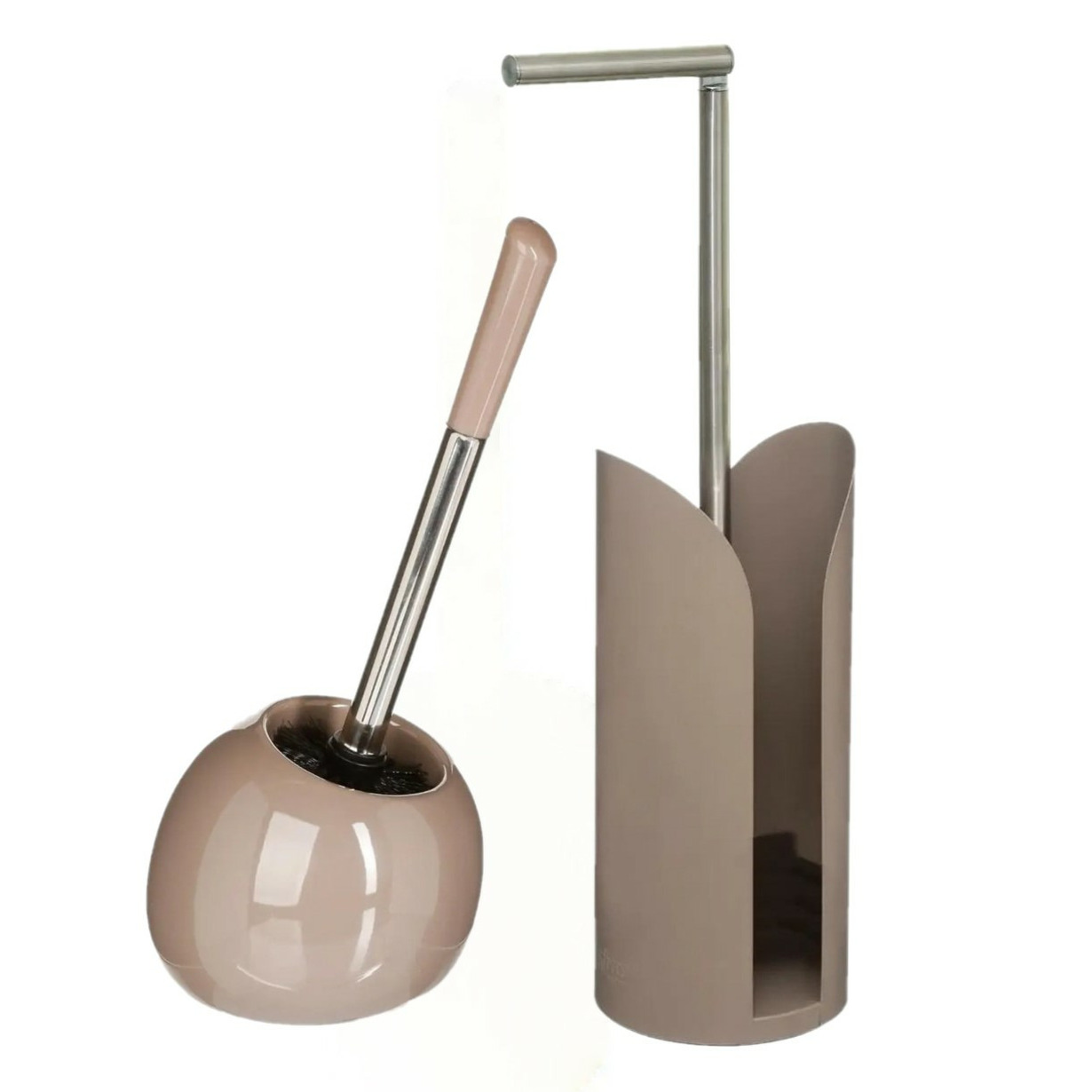WC-/toiletborstel met toiletrolhouder set taupe -