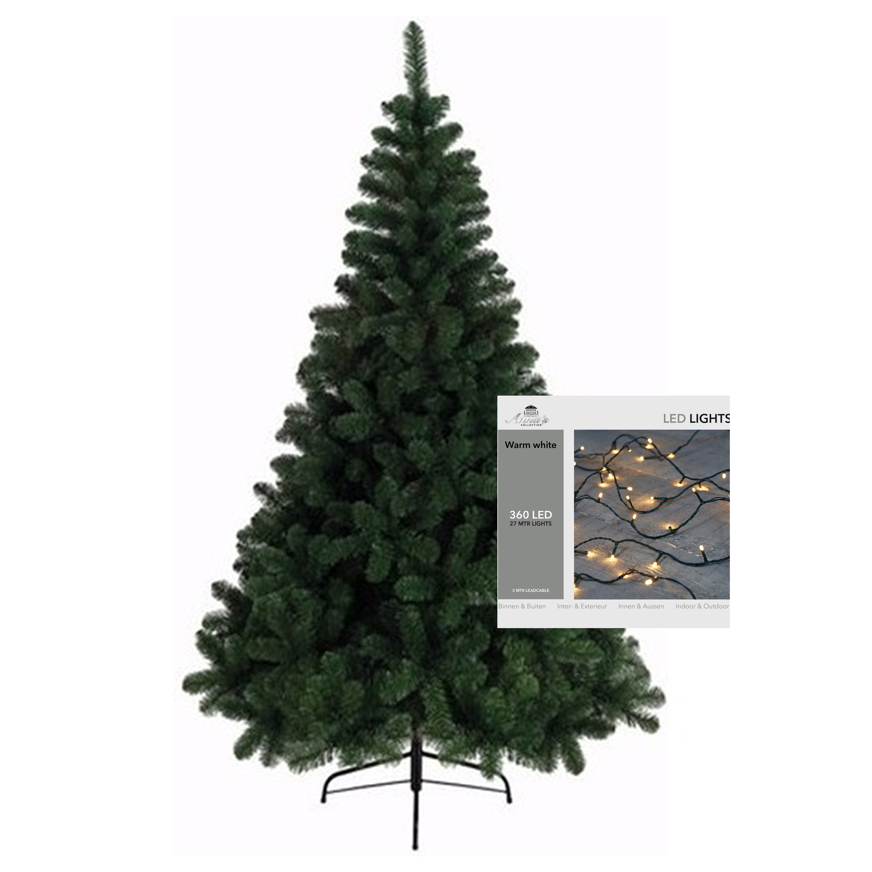 Kerstboom 210 cm incl. kerstverlichting lichtsnoer warm wit -