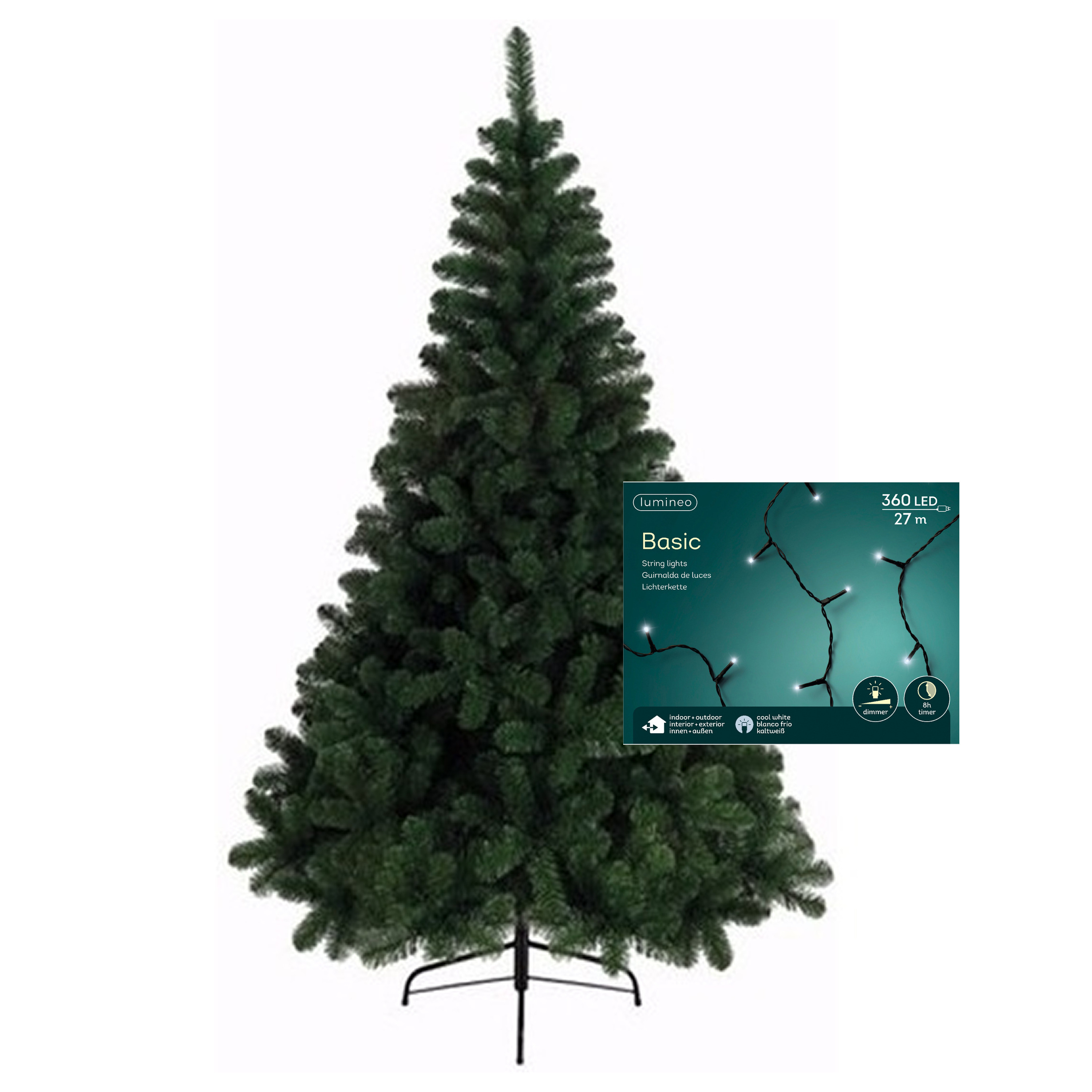 Kerstboom 210 cm incl. kerstverlichting lichtsnoer helder wit -