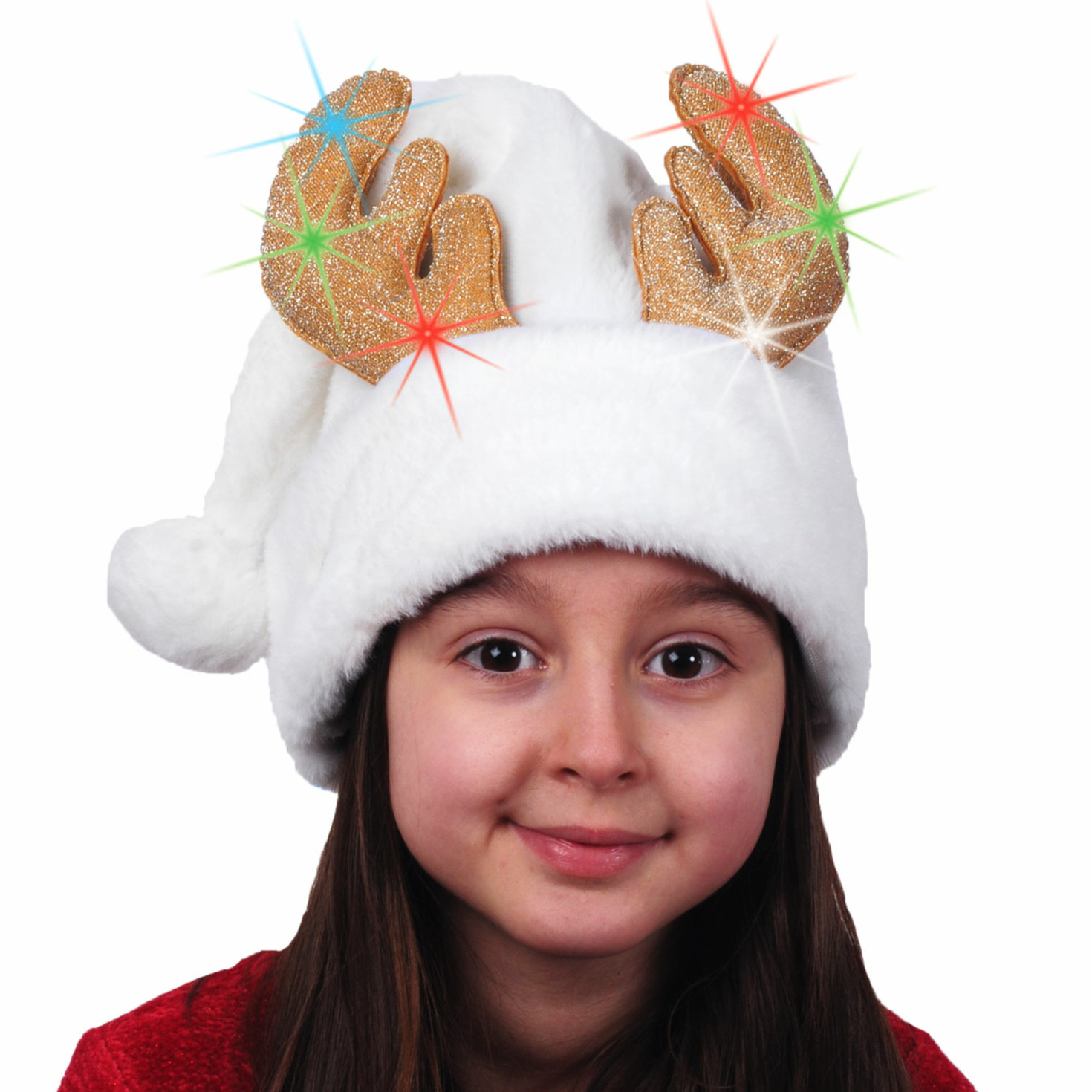 Kerstmutsen - 2x stuks - wit - rendier gewei - verlicht - voor kinderen -