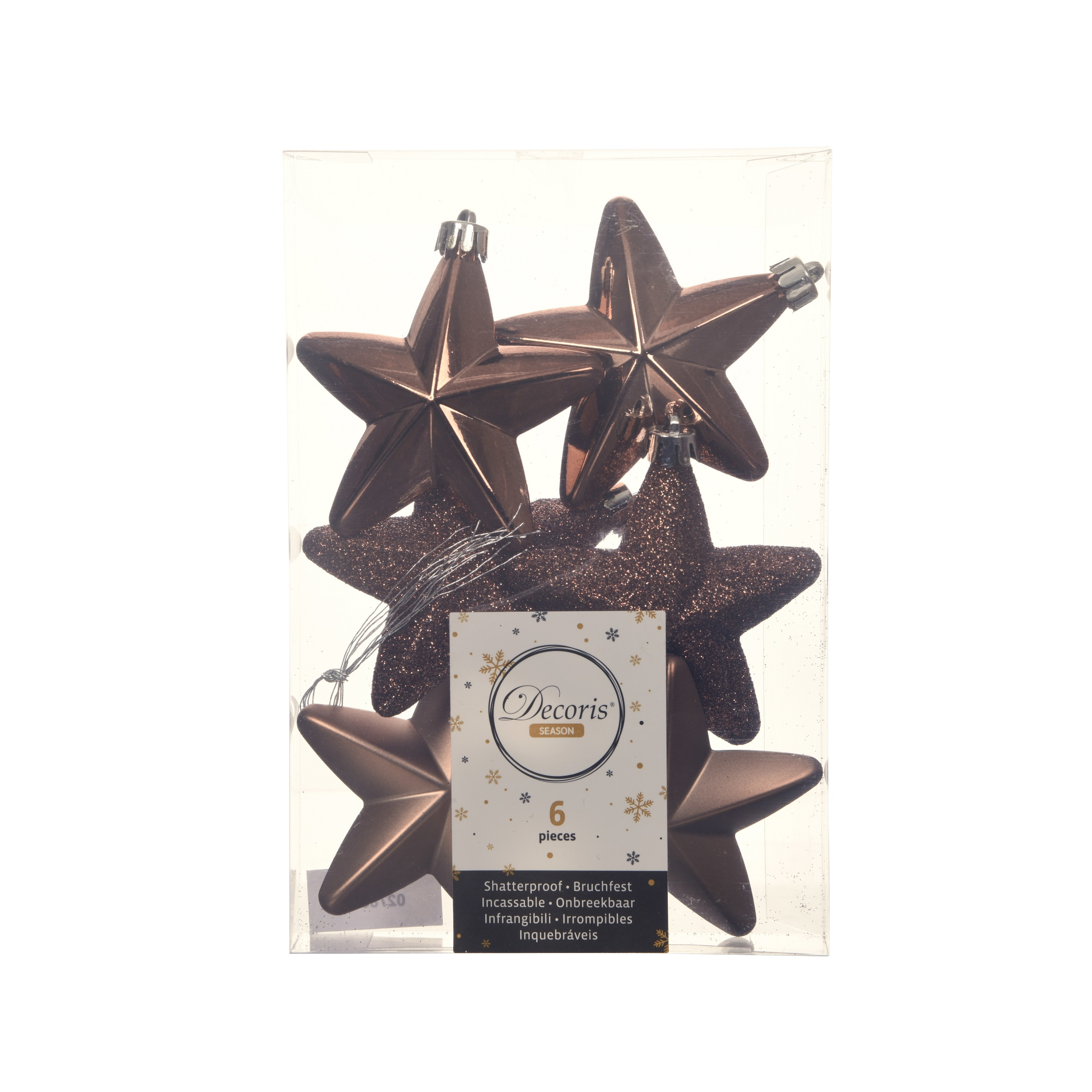 Decoris kersthanger sterren - 6x st - walnoot bruin - 7 cm - kunststof - kerstornamenten -