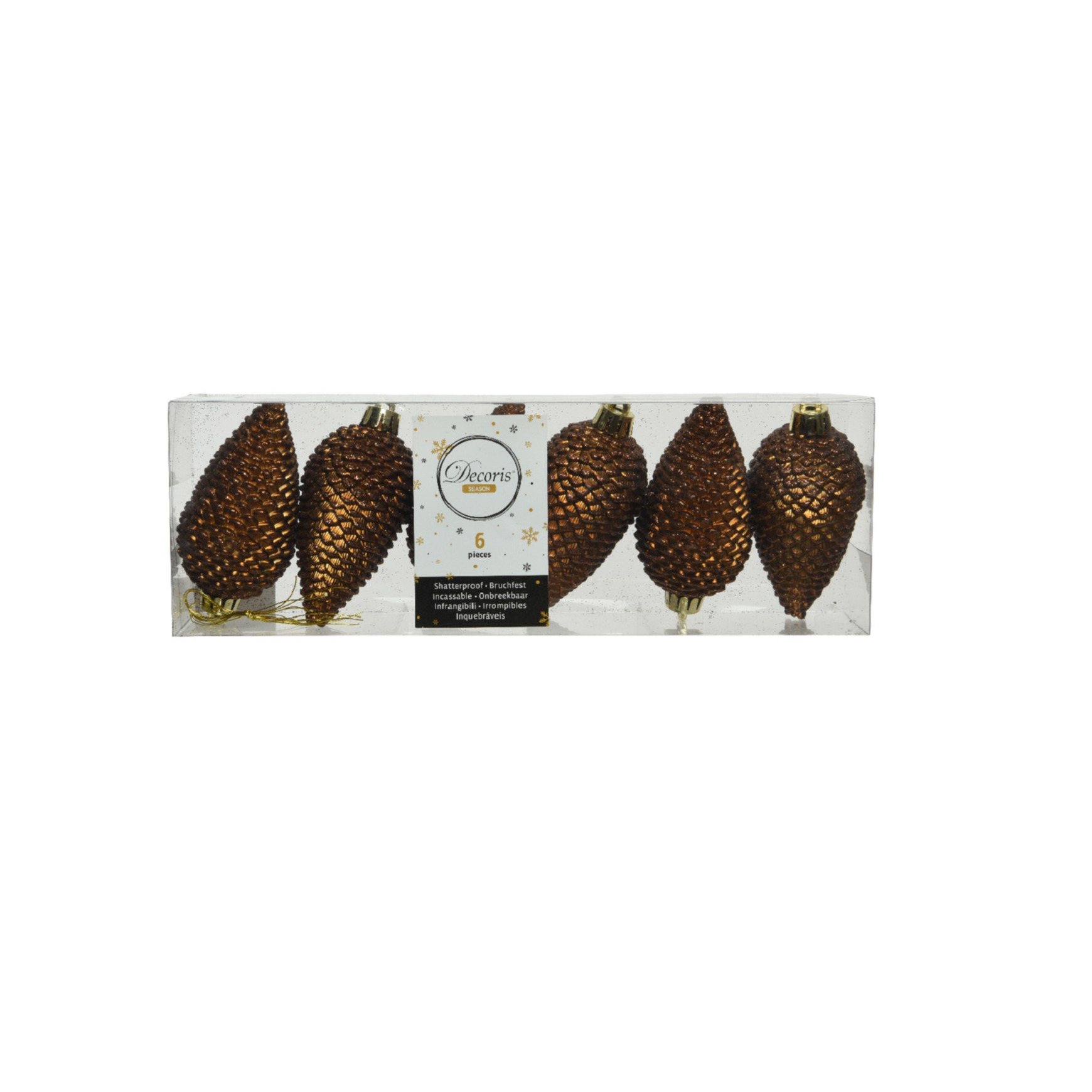 Kersthangers dennenappels - 6x st - kaneel bruin - glitter - 8 cm - kunststof - kerstversiering -