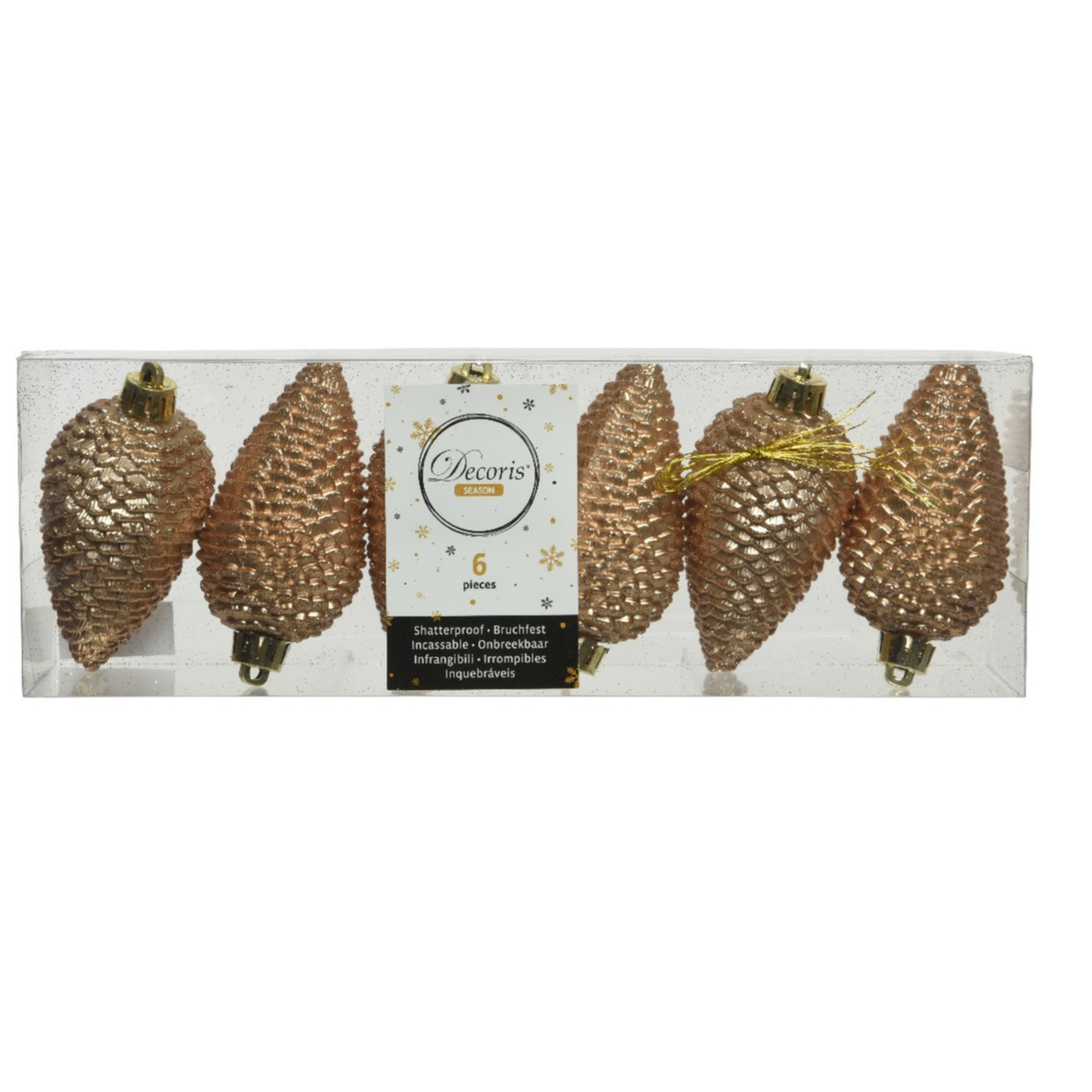 Kersthangers dennenappels - 6x st - toffee bruin - glitter - 8 cm - kunststof - kerstversiering -