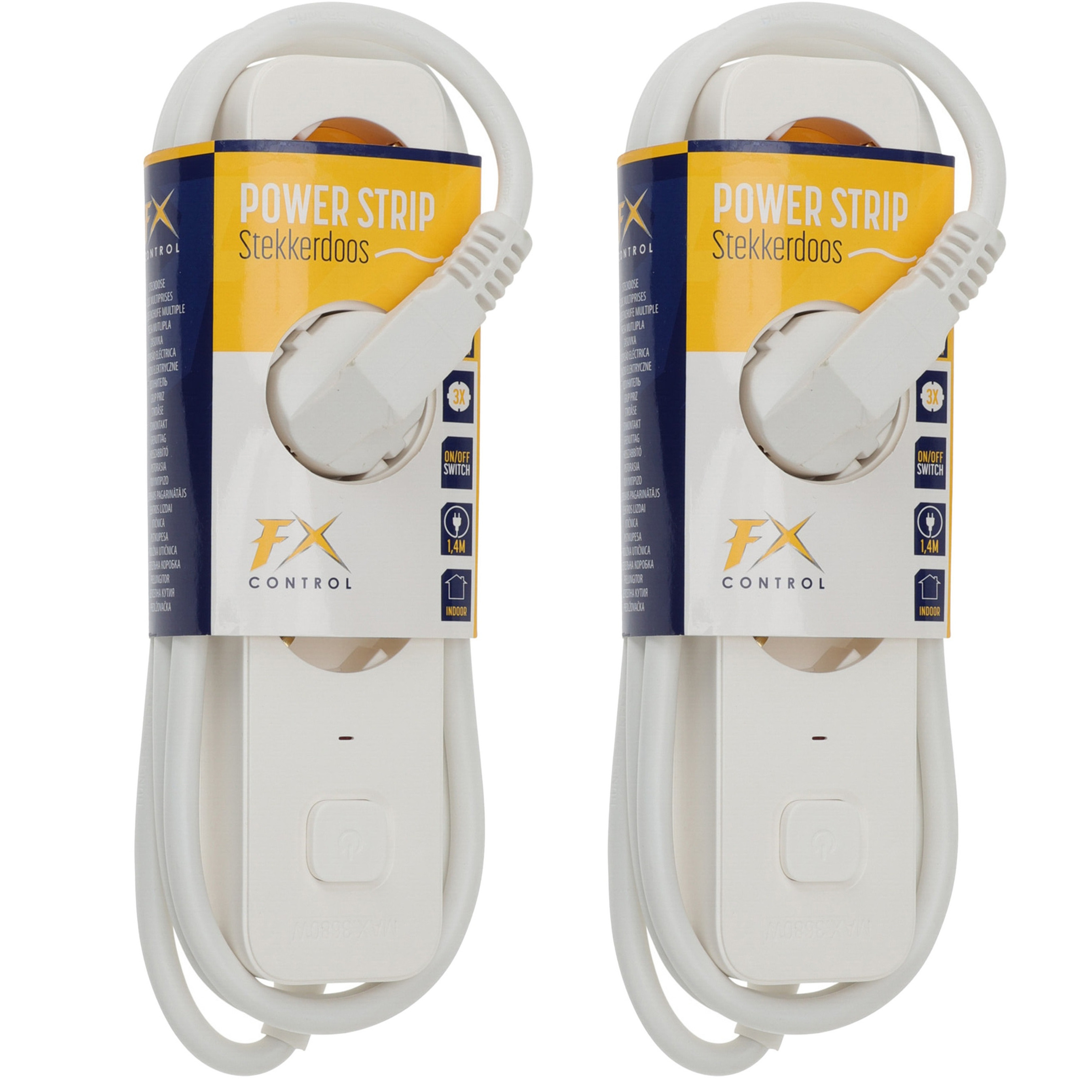 Stekkerdoos 3-voudig - 2 stuks - wit - 140 cm snoer -