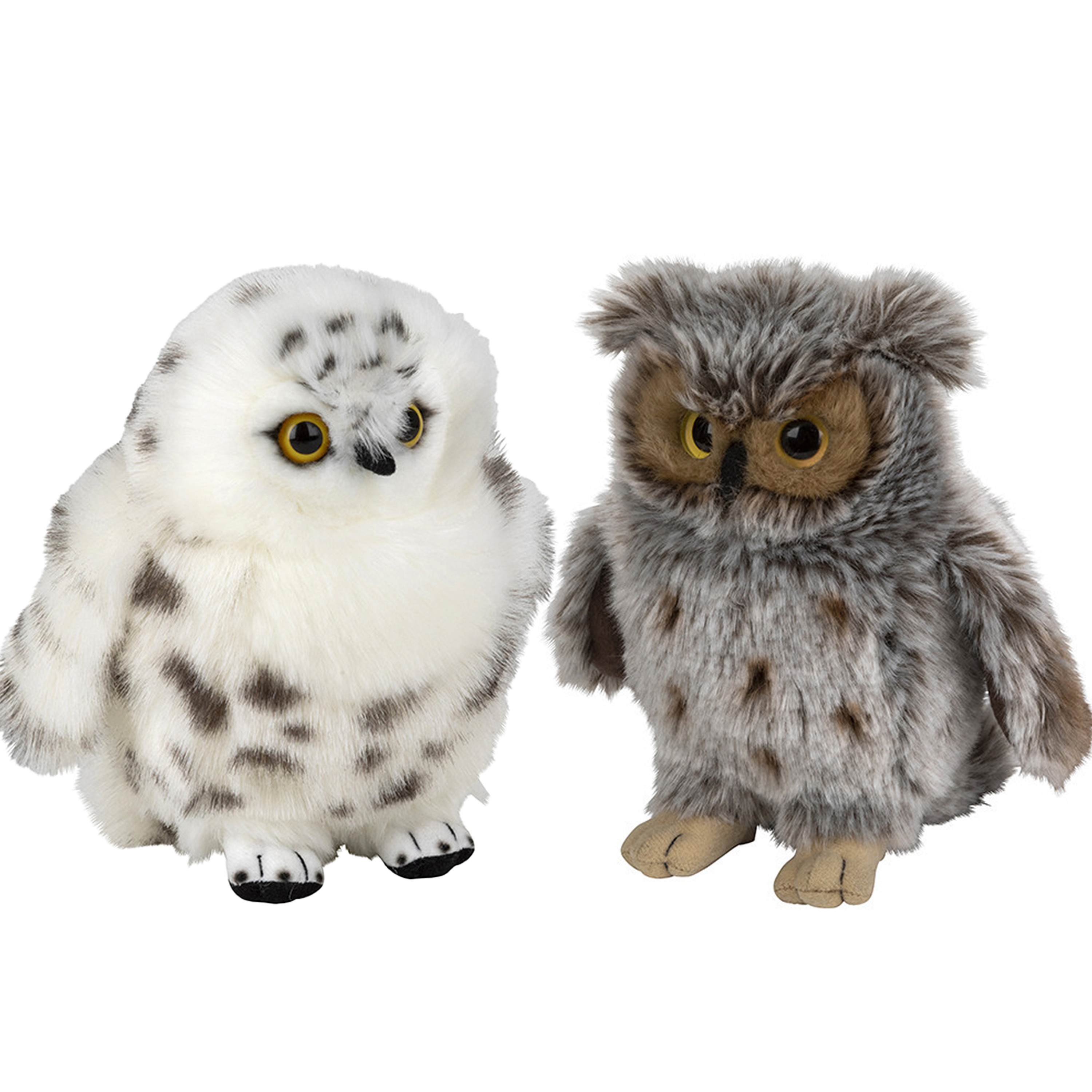 Uilen vogels zachte pluche knuffels 2x stuks - Oehoe uil en Sneeuwuil van 18 cm -
